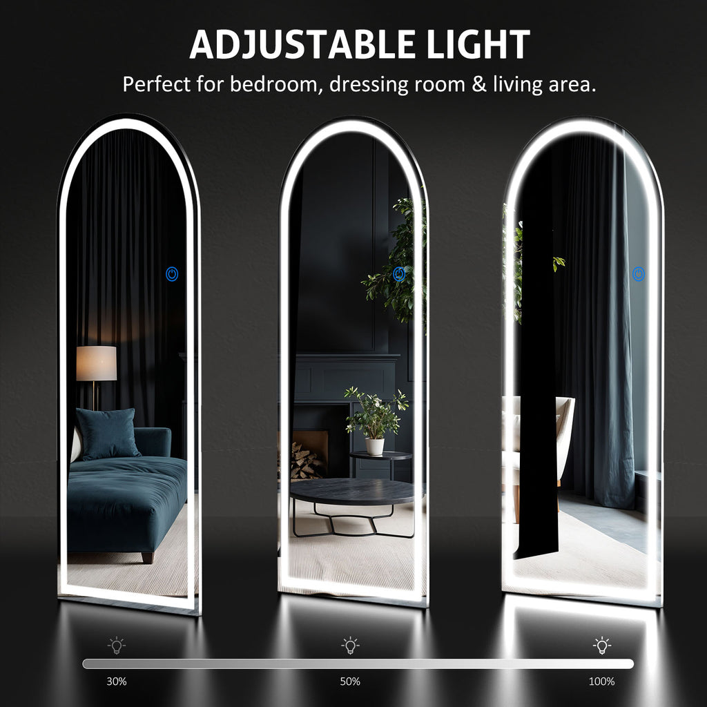ACCVER 26"x71" Full Length Standing Mirror w/LED Lights - 3 Color Modes, Durable Tempered Glass, Lean-to or Wall Mount for Bedroom/Dressing Room/Living Room, Arhced