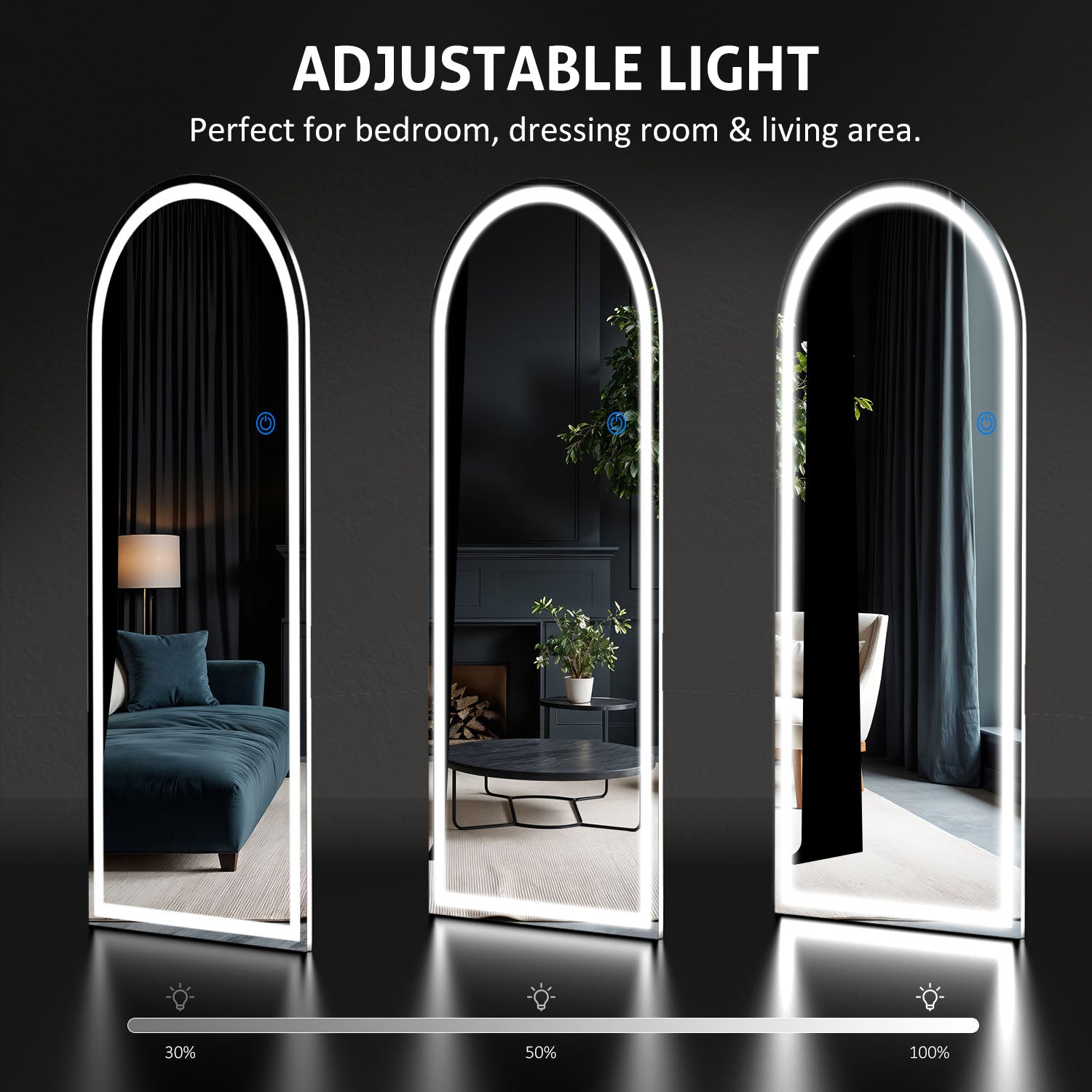 ACCVER 26"x71" Full Length Standing Mirror w/LED Lights - 3 Color Modes, Durable Tempered Glass, Lean-to or Wall Mount for Bedroom/Dressing Room/Living Room, Arhced