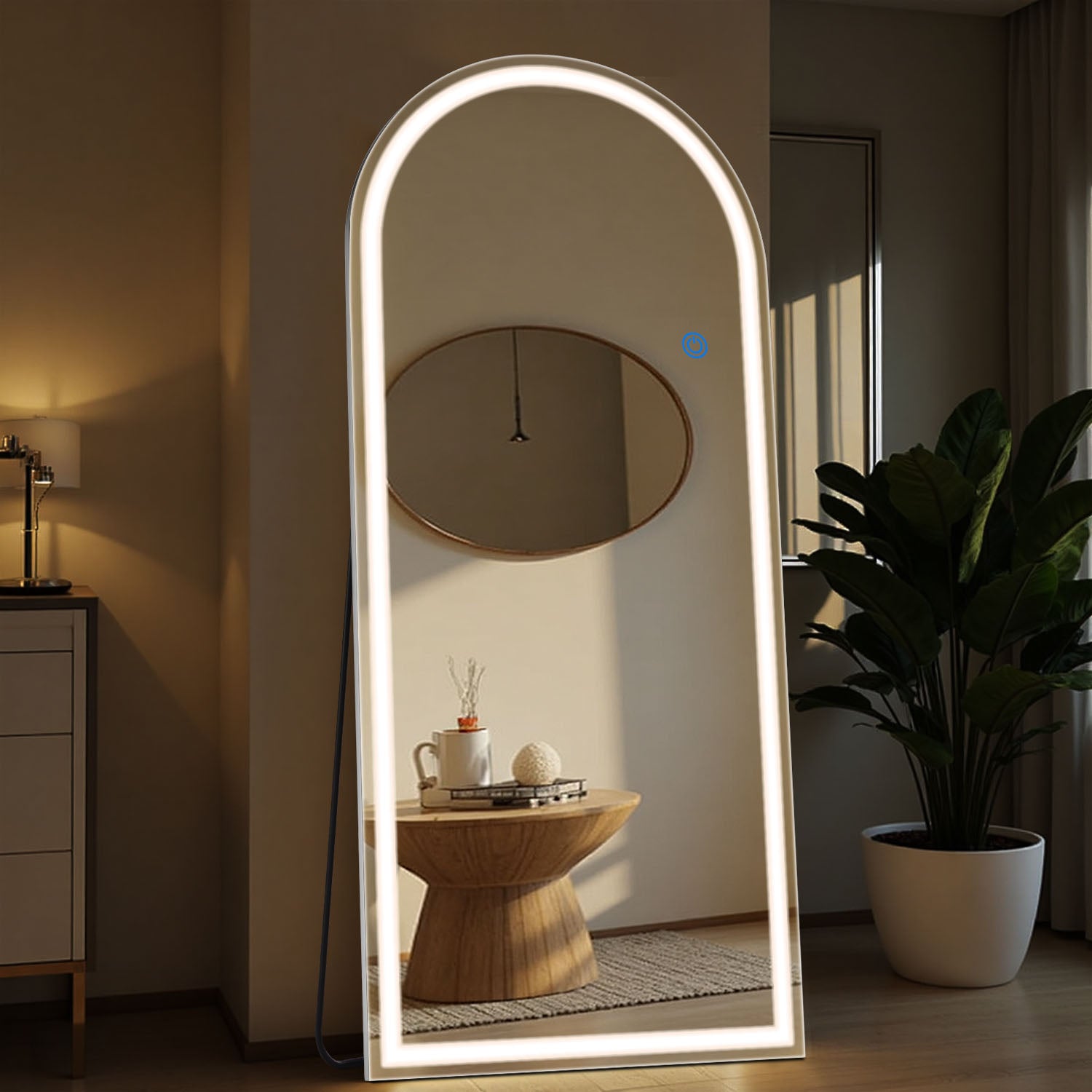 ACCVER 21"x64" Full Length Standing Mirror w/LED Lights - 3 Color Modes, Durable Tempered Glass, Lean-to or Wall Mount for Bedroom/Dressing Room/Living Room, Arched