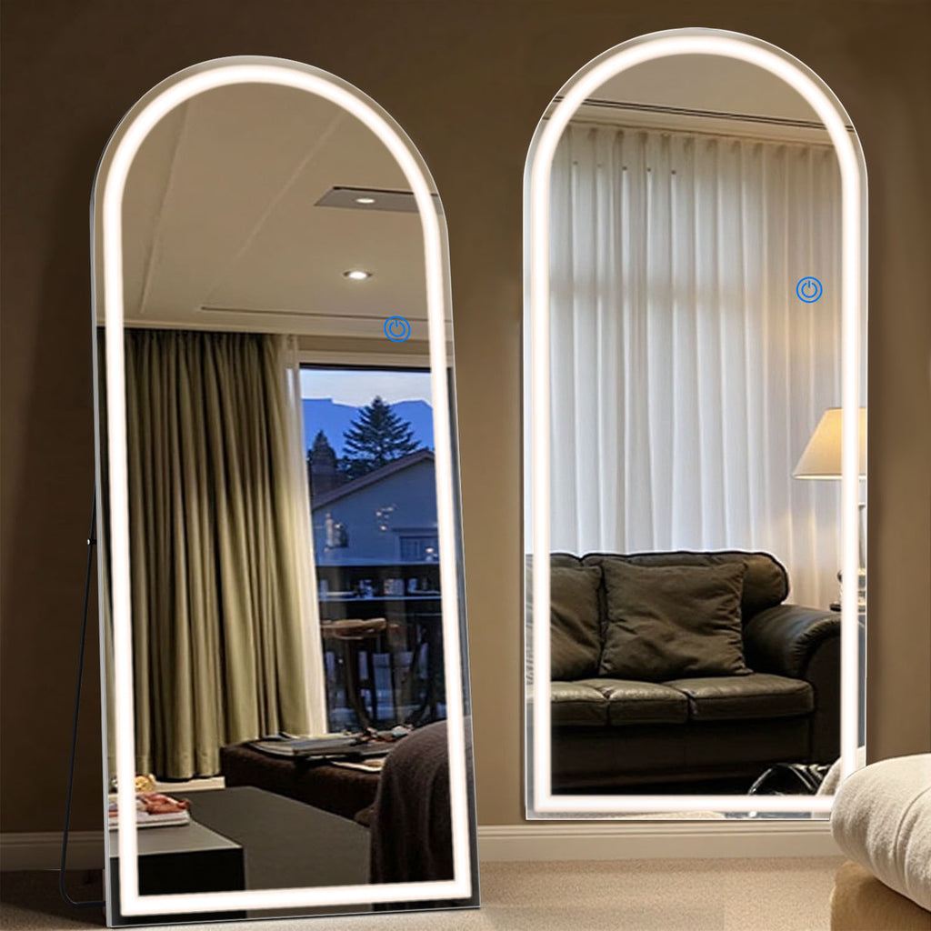 ACCVER 21"x64" Full Length Standing Mirror w/LED Lights - 3 Color Modes, Durable Tempered Glass, Lean-to or Wall Mount for Bedroom/Dressing Room/Living Room, Arched