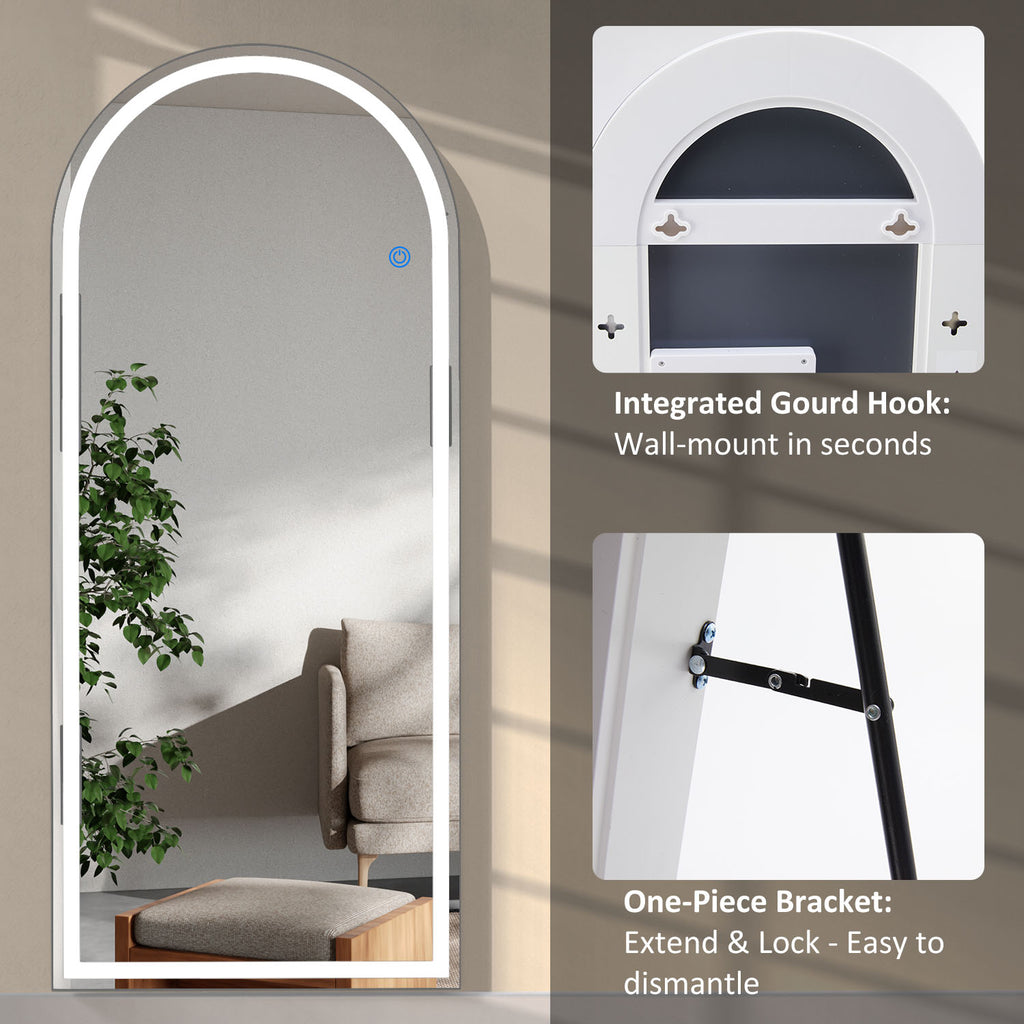 ACCVER 21"x64" Full Length Standing Mirror w/LED Lights - 3 Color Modes, Durable Tempered Glass, Lean-to or Wall Mount for Bedroom/Dressing Room/Living Room, Arched