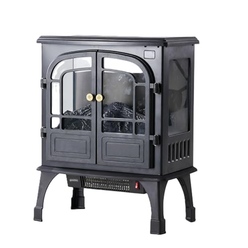 LIFERECORD 26" Freestanding Electric Fireplace with 3D Flame Effect - Remote Control, 12H Timer, 1500W Heater, Double Door, Overheat Protection for Living Room & Bedroom