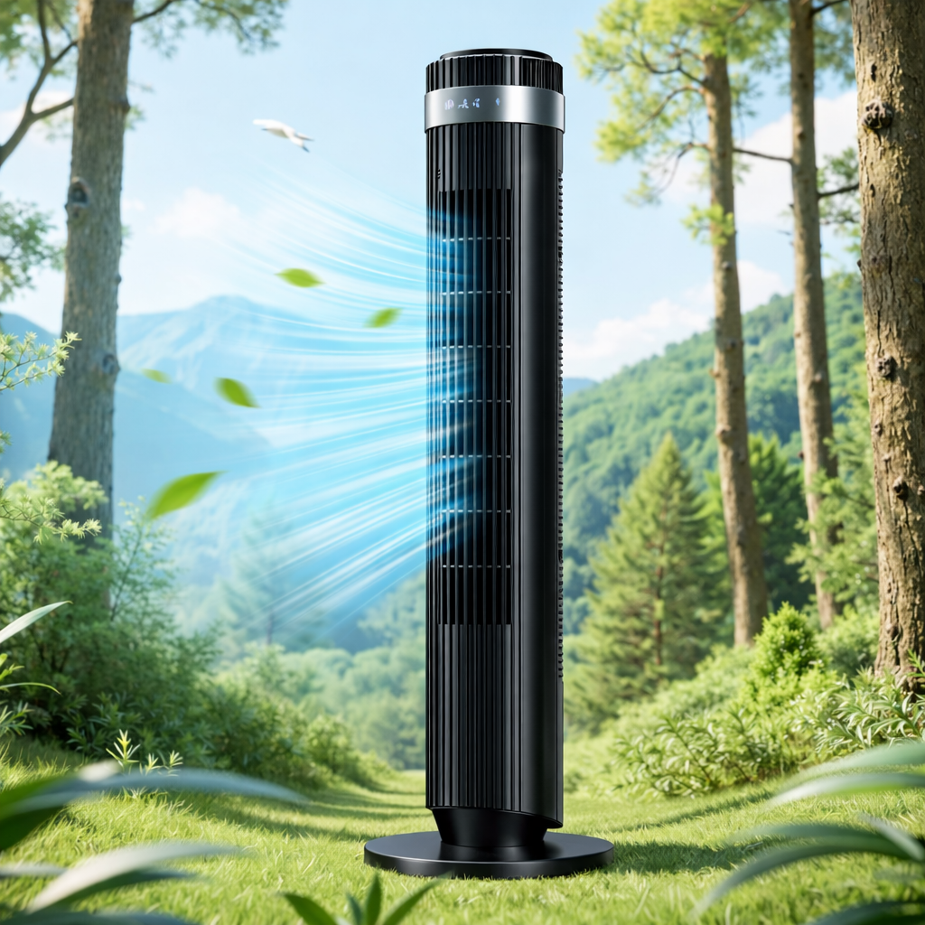 ACCVER 35" Bladeless Tower Fan - Ultra-Quiet 28dB for Bedroom Sleep 25 ft/s High Velocity Cooling w/ Remote 64° Wide Oscillation, 12H Timer, 5 Speeds, 4 Modes LED Display Standing Floor Fan - Black
