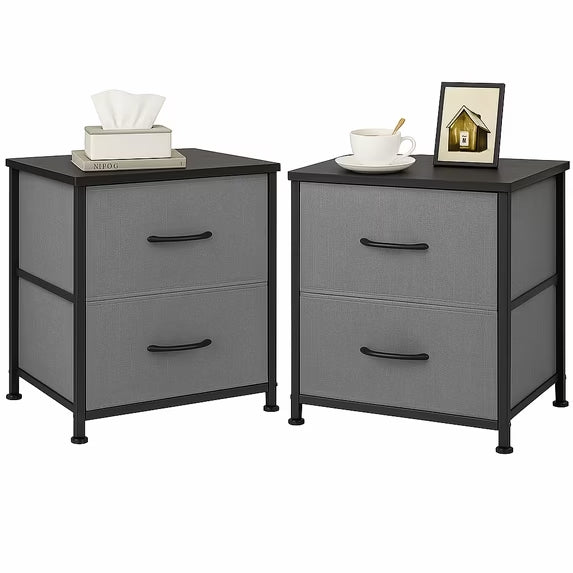 LIFERECORD Set of 2 Nightstands with Storage Drawers | 20" Tall Bedside Table with Wood Top & Fabric Cabinet for Bedroom, Dorm, Living Room, Gray