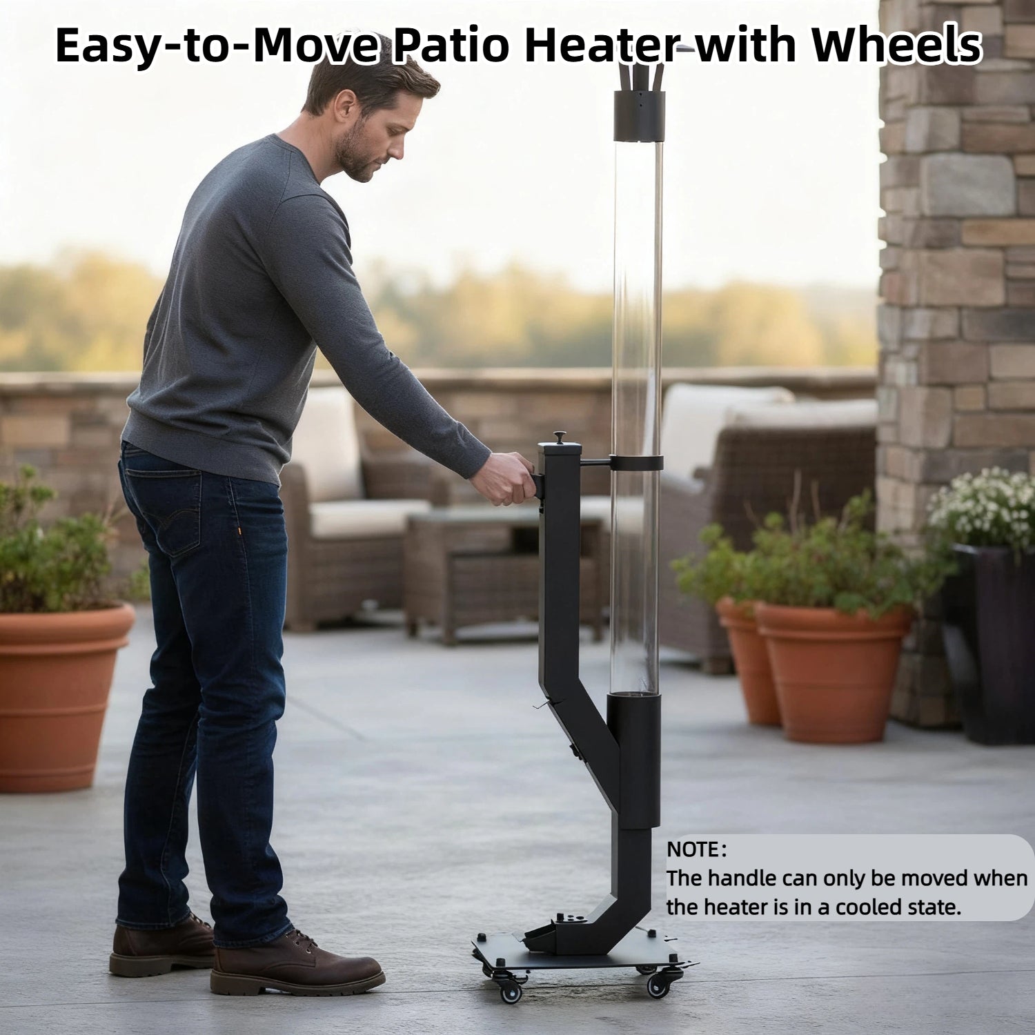 LIFERECORD Wood Pellet Patio Heater, Portable Fire Pit - Stainless Steel Outdoor Rocket Stove with Anti-Tip Steel Base with Wheels for Backyard & Patio