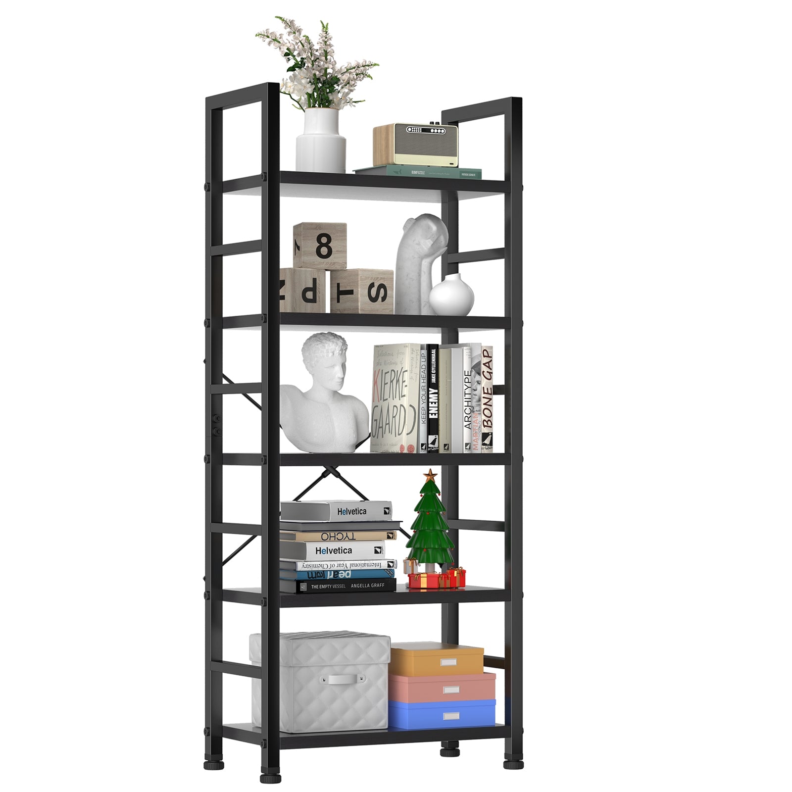 LIFERECORD 5 Tier BookShelf, Free Standing Storage Shelving Unit for Living Room/Bathroom/Office/Garage, Adjustable, Easy Assembly, Black