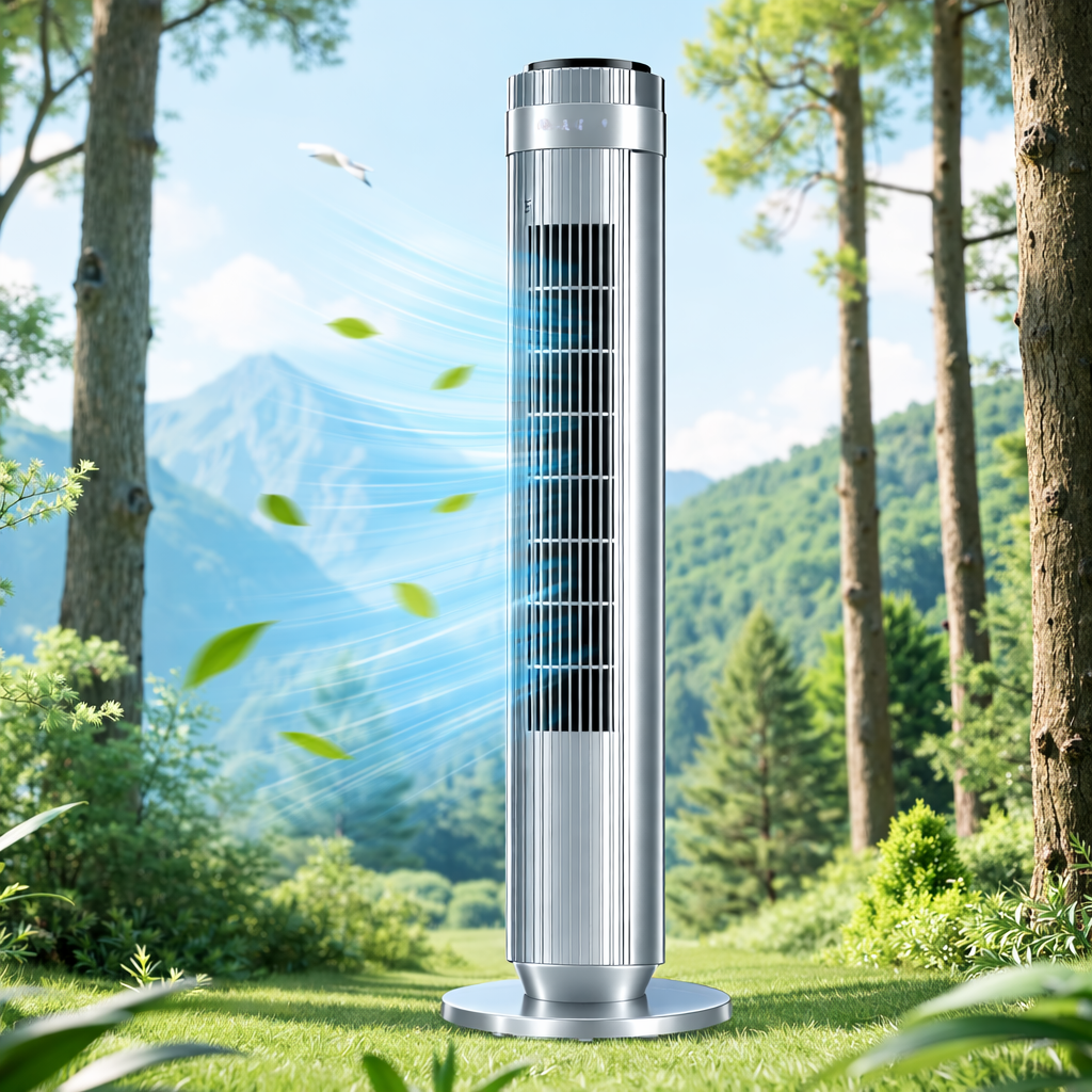 ACCVER 35" Bladeless Tower Fan - Ultra-Quiet 28dB for Bedroom Sleep 25 ft/s High Velocity Cooling w/ Remote 64° Wide Oscillation, 12H Timer, 5 Speeds, 4 Modes LED Display Standing Floor Fan - Silver