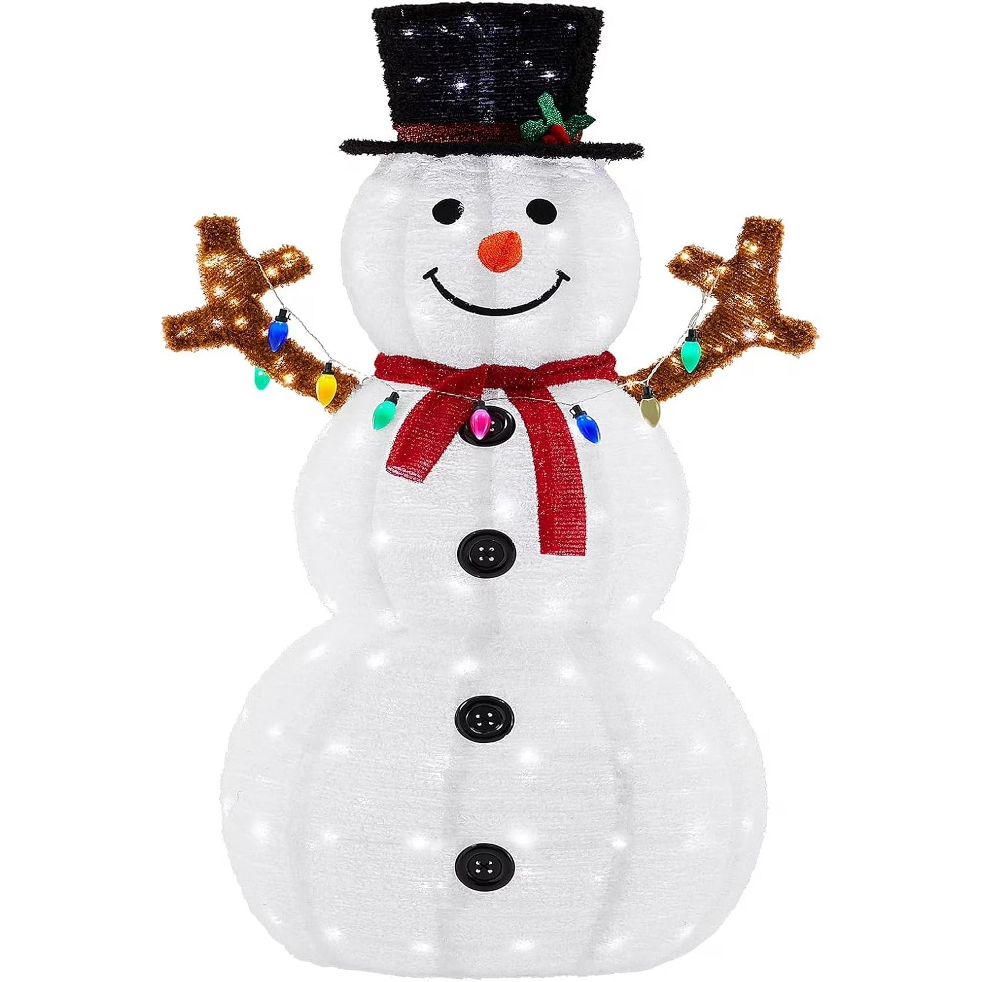 LIFERECORD 5ft Lighted Pop-Up Snowman, Large White Outdoor Christmas Holiday Decoration with 200 LED Lights, Hat, Scarf, Multicolored Lights,White/Red