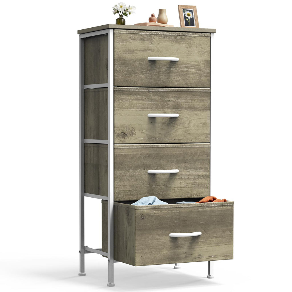 ACCVER Dresser for Bedroom 4 Storage drawer, Fabric Closet Chests Organizer Tower with Wooden Top Metal Frame for Living Room Hallway Entryway, Oak