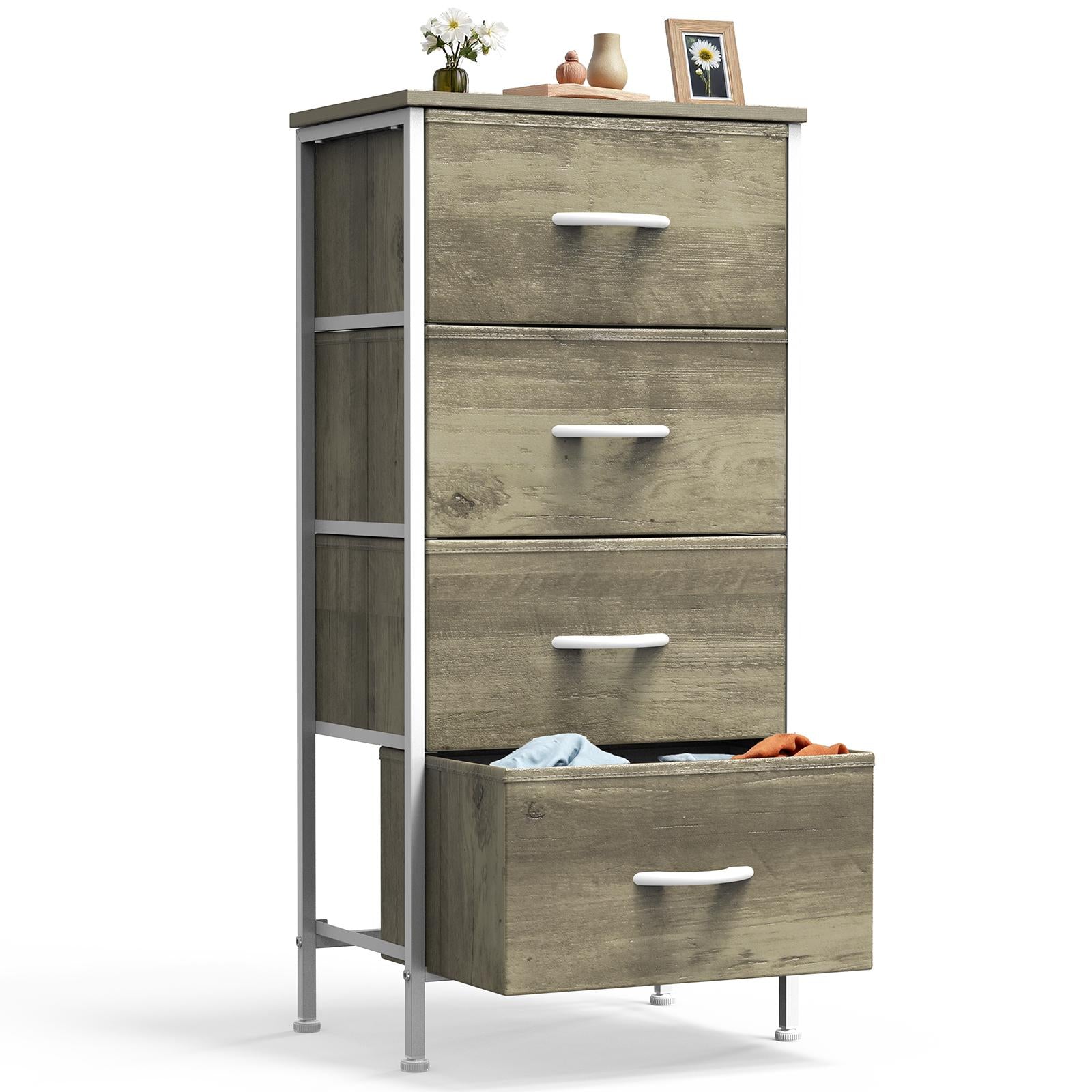 ACCVER Dresser for Bedroom 4 Storage drawer, Fabric Closet Chests Organizer Tower with Wooden Top Metal Frame for Living Room Hallway Entryway, Oak