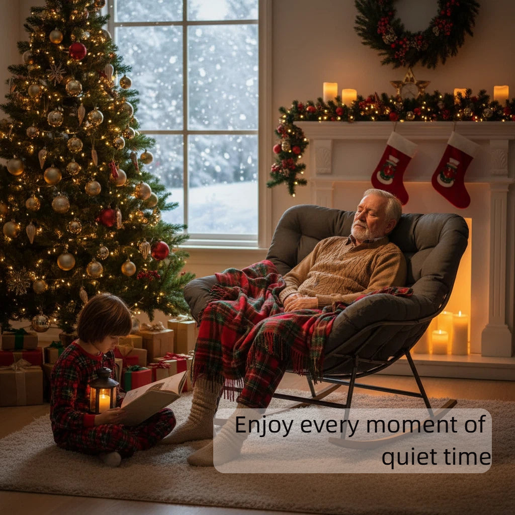 ACCVER Outdoor Rocking Chair E-Coated Rocking Chair with Cushion Outdoor Rocker Recliner Chair for Patio Porch Garden Backyard, Light Gray