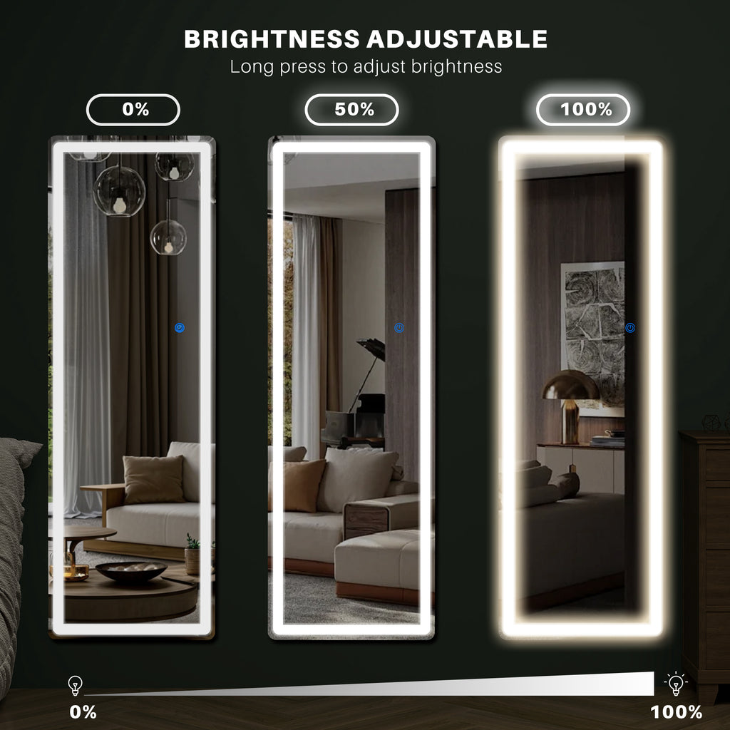 ACCVER 21"x64" Full Length Standing Mirror w/LED Lights - 3 Color Modes, Durable Aluminum Frame & Tempered Glass, Lean-to or Wall Mount for Bedroom/Dressing Room/Living Room, Rectangle