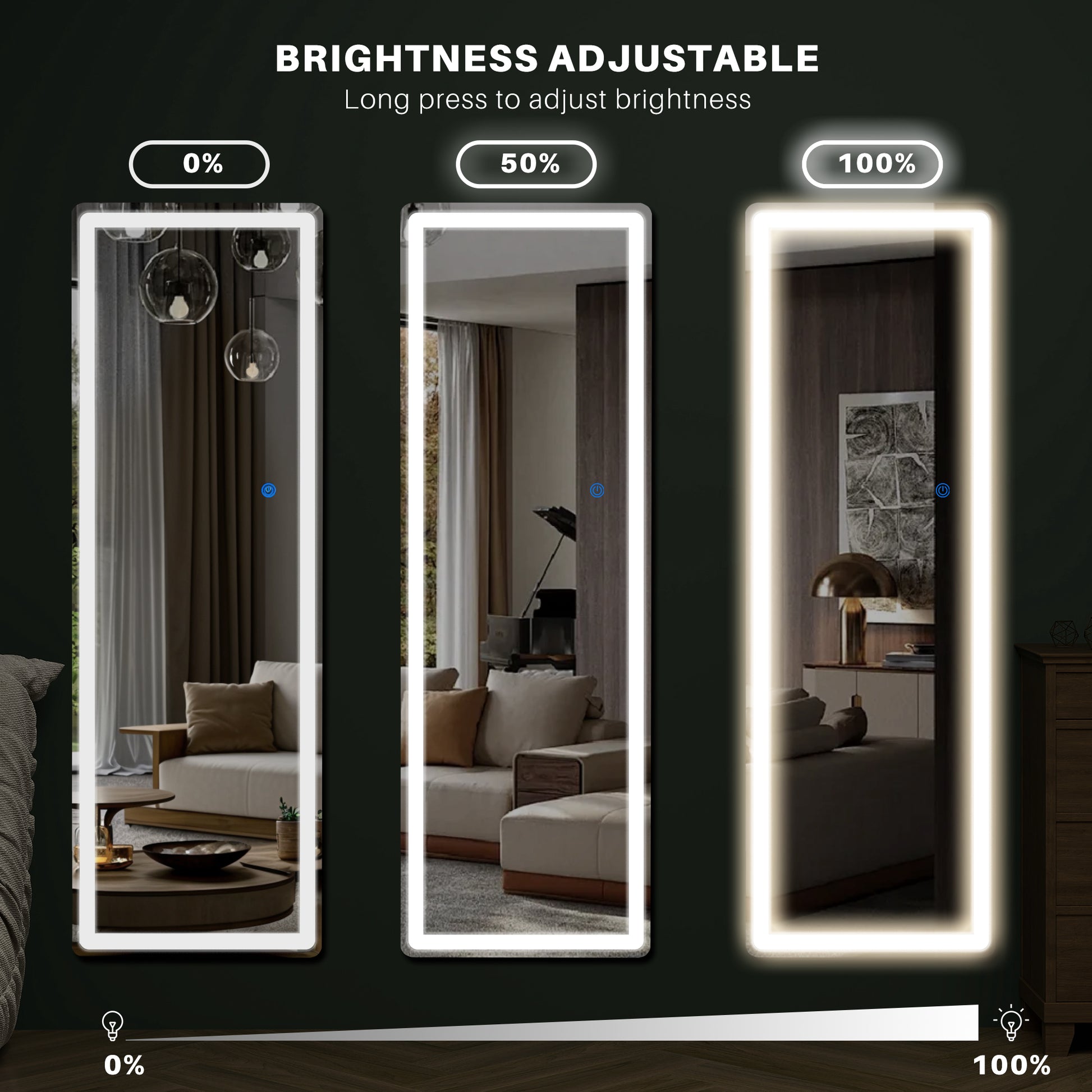 ACCVER 16"x60" Full Length Standing Mirror w/LED Lights - 3 Color Modes, Durable Aluminum Frame & Tempered Glass, Lean-to or Wall Mount for Bedroom/Dressing Room/Living Room, Rectangle