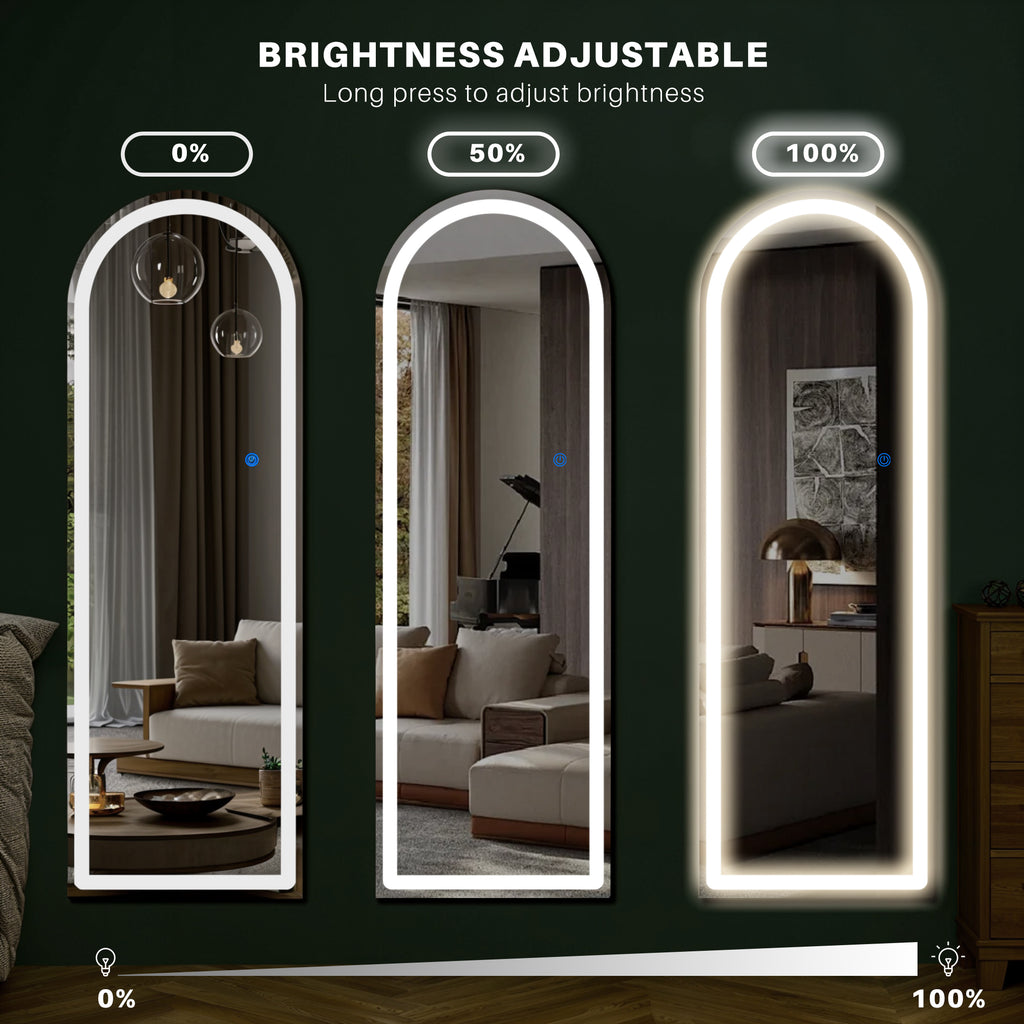 ACCVER 26"x71" Full Length Standing Mirror w/LED Lights - 3 Color Modes, Durable Aluminum Frame & Tempered Glass, Lean-to or Wall Mount for Bedroom/Dressing Room/Living Room, Arhced