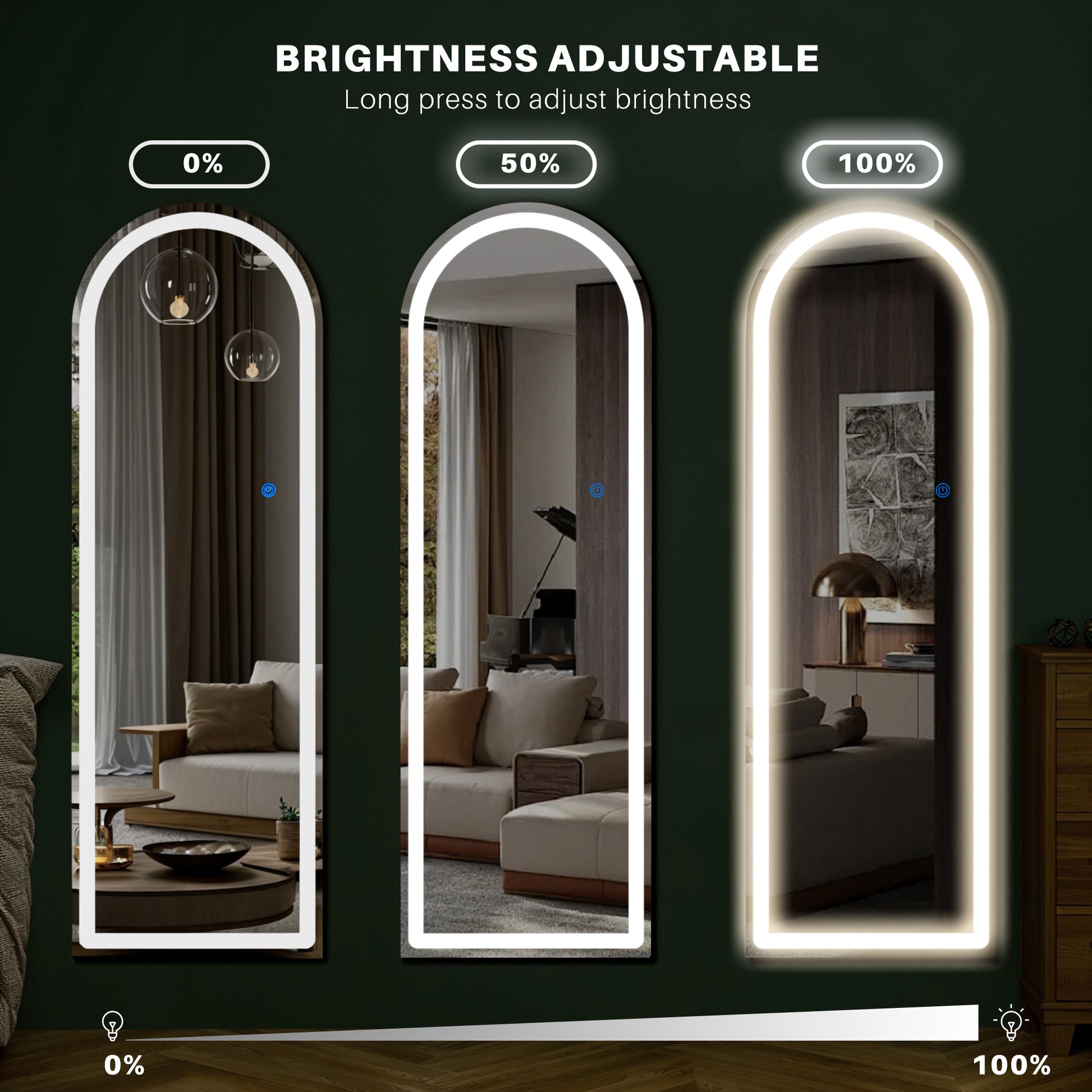 ACCVER 16"x60" Full Length Standing Mirror w/LED Lights - 3 Color Modes, Durable Aluminum Frame & Tempered Glass, Lean-to or Wall Mount for Bedroom/Dressing Room/Living Room, Arched