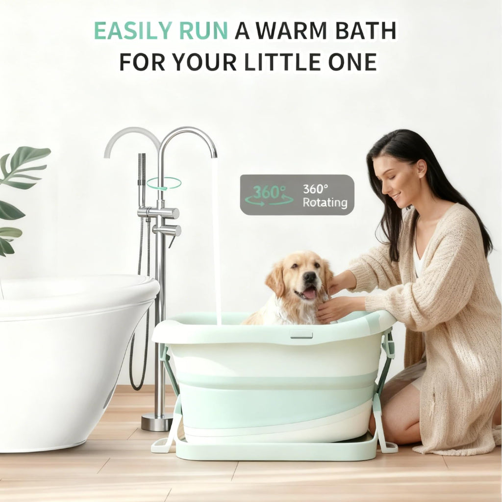 LIFERECORD Floor Mount Freestanding Tub Faucet, Solid Brass Stand Alone Bathtub Filler with 2-Function Hand Shower, 360° Swivel Spout, Rough-In Valve, Anti-Wobble Base, High Flow Mixer Tap