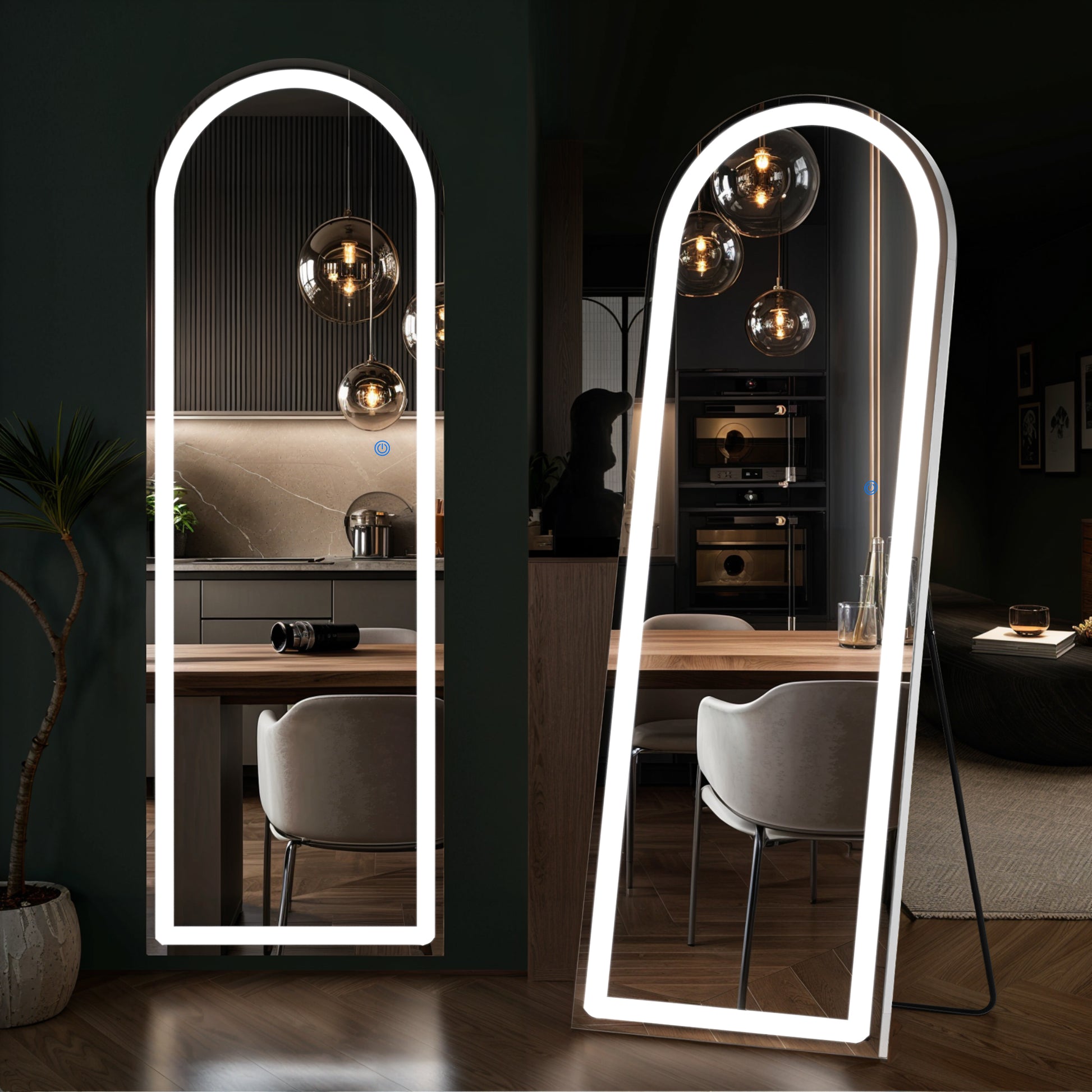 ACCVER 16"x60" Full Length Standing Mirror w/LED Lights - 3 Color Modes, Durable Aluminum Frame & Tempered Glass, Lean-to or Wall Mount for Bedroom/Dressing Room/Living Room, Arched