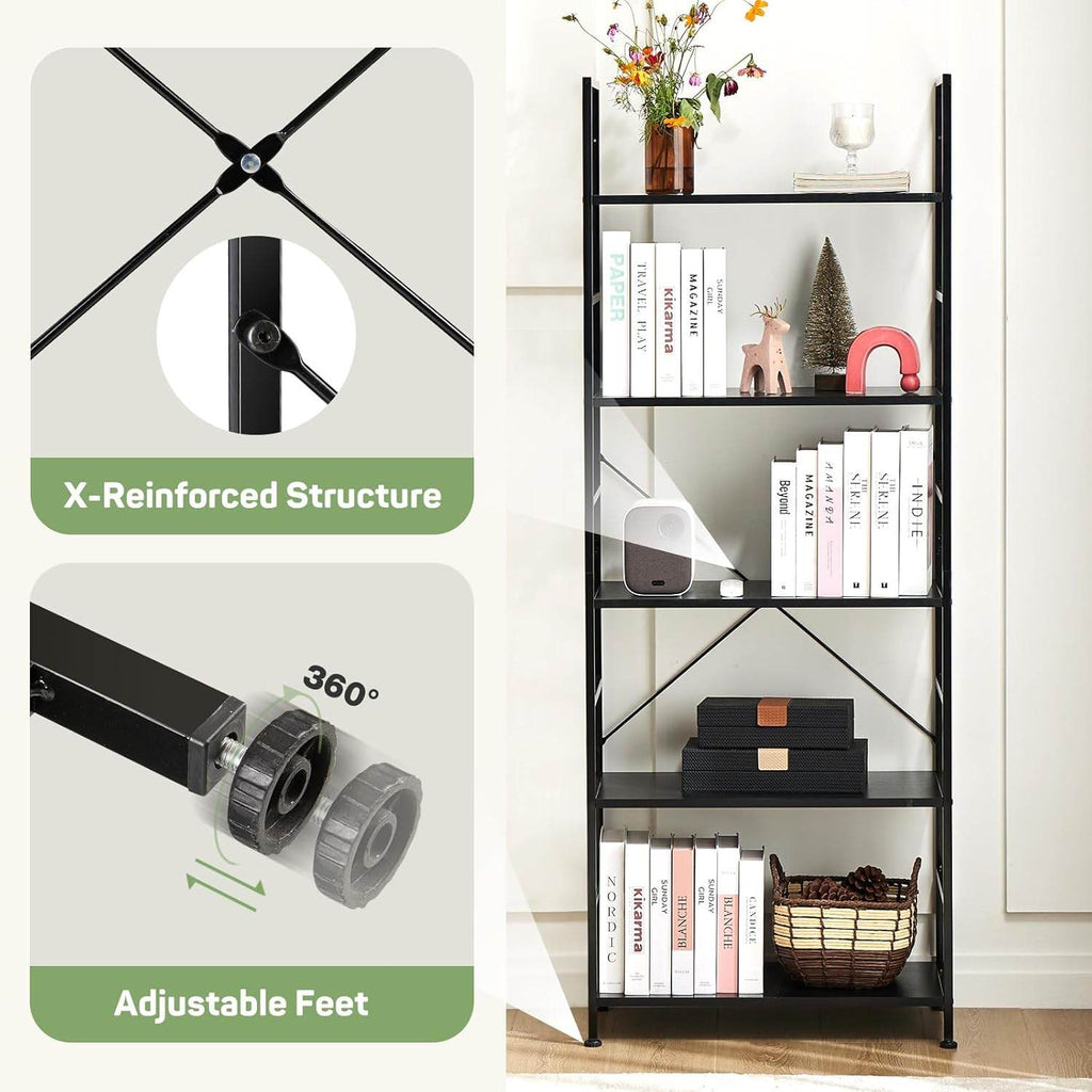 Shelf 5-Tier Modern Industrial Corner Storage Rack with Steel Shelves for Bedroom, Living Room, Kitchen or Home Office