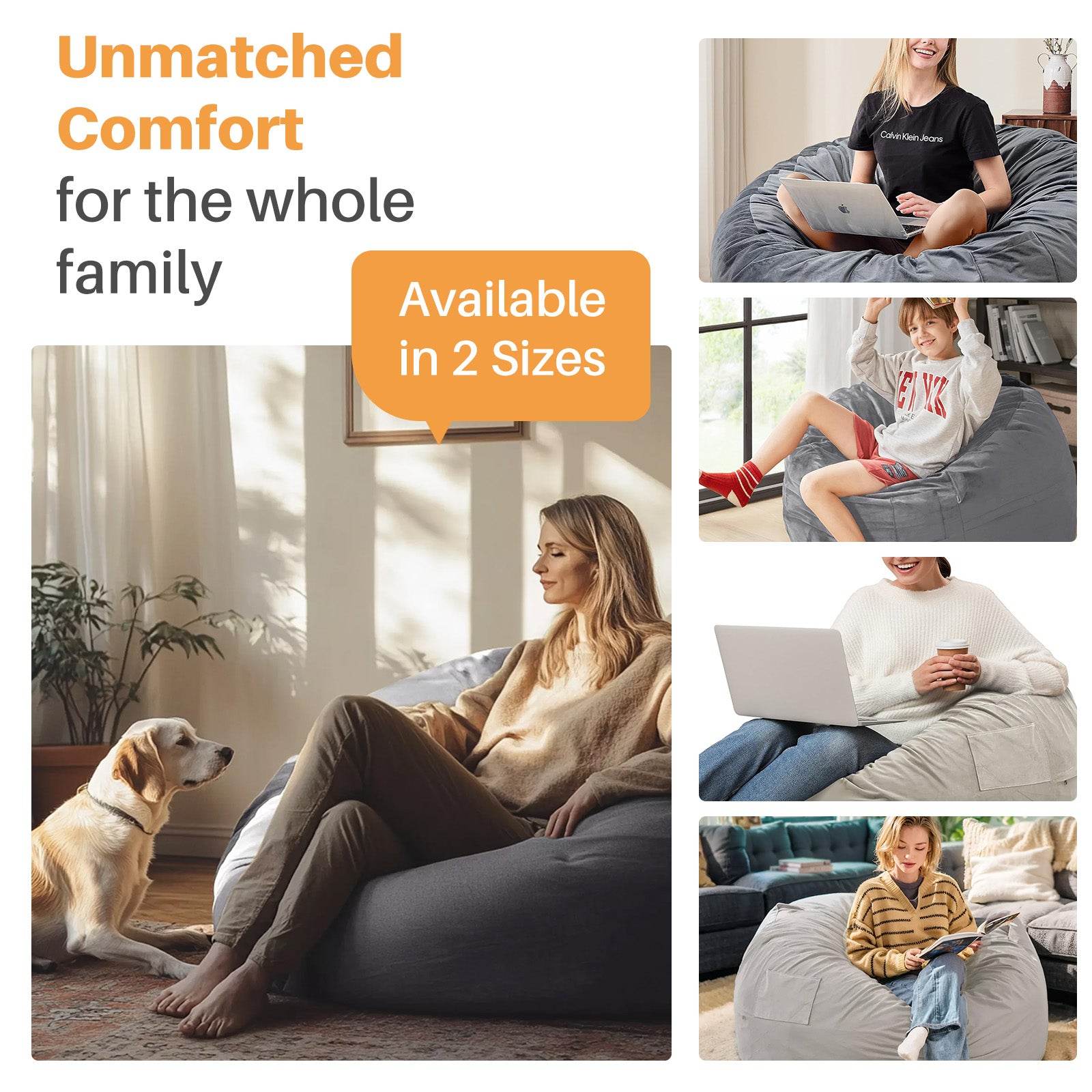Bean Bag Sofa with Soft Removable Cover, Extra Large Comfortable Round Shape for Living Room Bedroom College Dormitory
