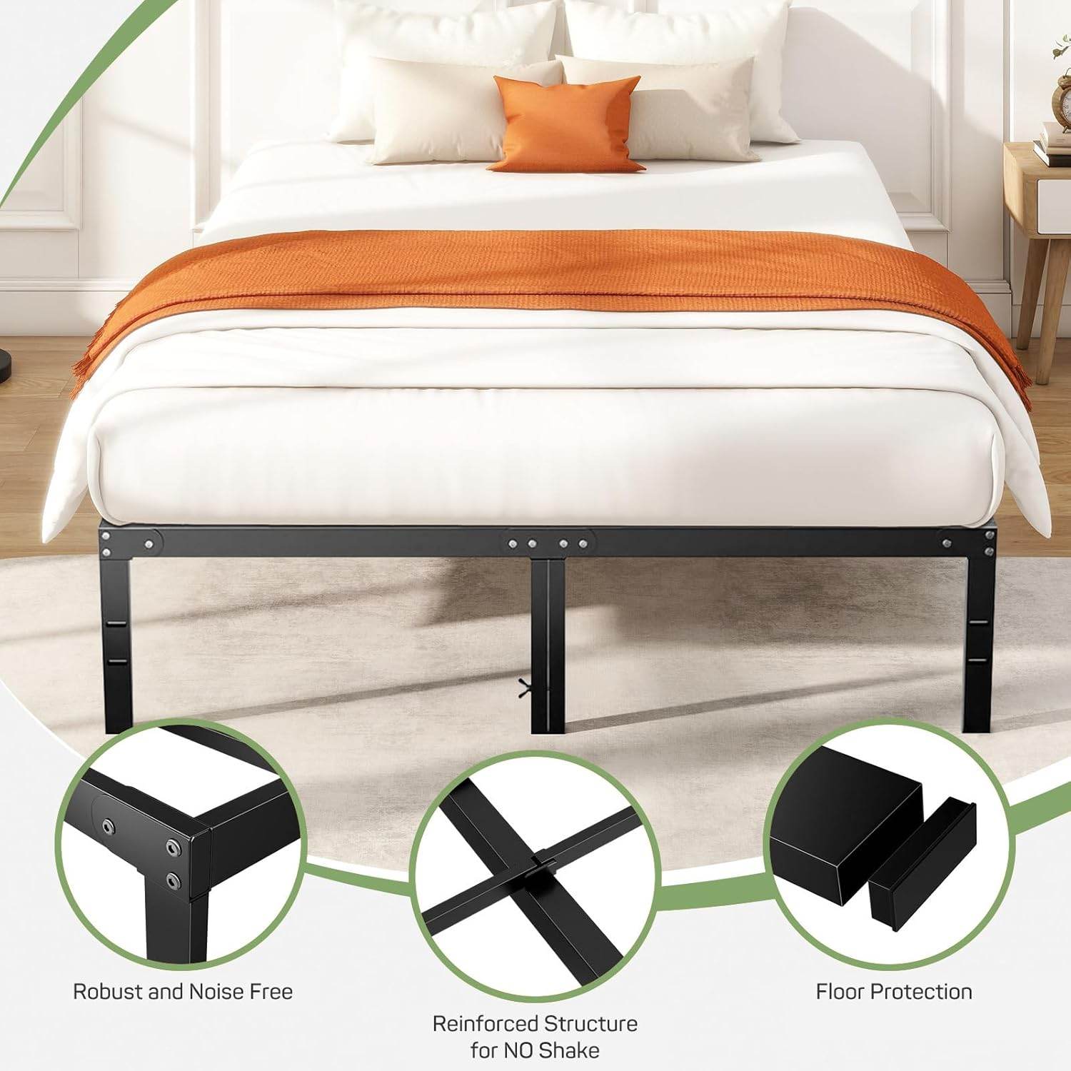 Bed Frame Heavy-Duty Metal Platform Frame with Storage Space Sturdy Steel Slats Support No Box Spring Required