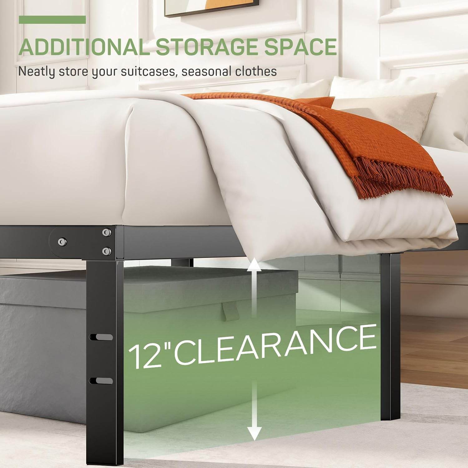 Bed Frame Heavy-Duty Metal Platform Frame with Storage Space Sturdy Steel Slats Support No Box Spring Required