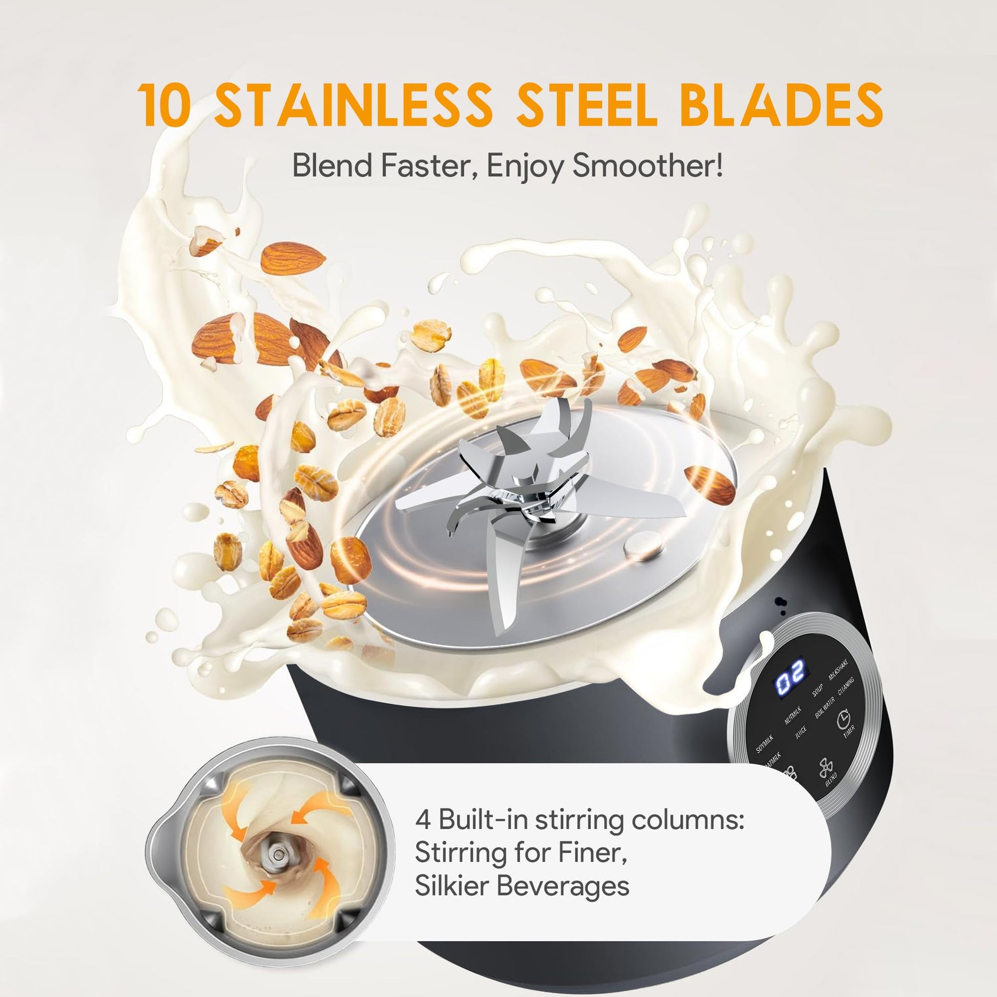 10-in-1 Nut Milk Maker, 40oz Blender Homemade Almond, Oat, Soy, Coconut Milk, Juice & Soup, Electric Bean Milk Machine with Delay Start/Auto-Clean/Boil Water/Keep Warm