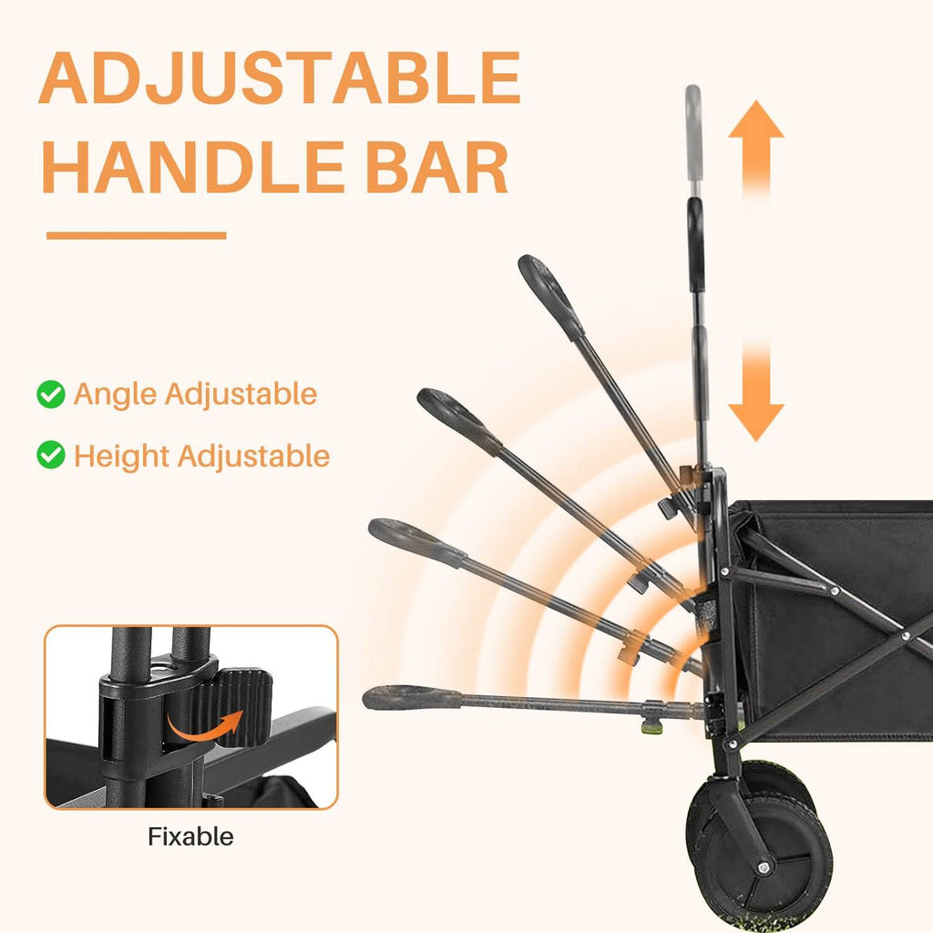 Collapsible Foldable Wagon Cart, Large Capacity Garden Beach Cart with All-Terrain Wheels, Heavy Duty Utility Grocery Wagon with Drink Holders for Shopping Sports Camping