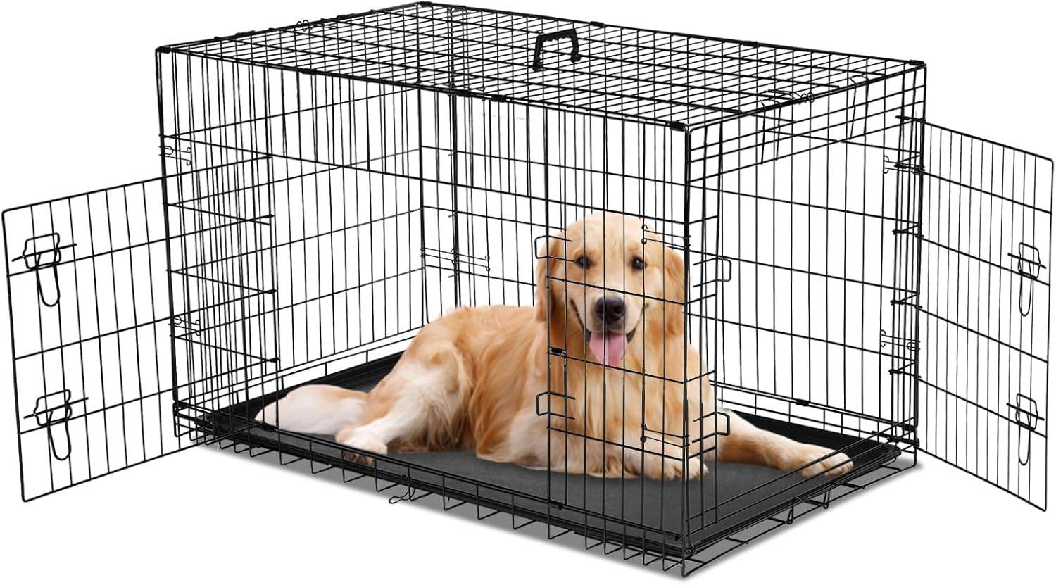 MyDepot Dog Cage with Divider Leak-proof Tray, Double Door Wire Dog Cage, Foldable and Portable, Suitable for Indoor and Outdoor Travel - My Depot