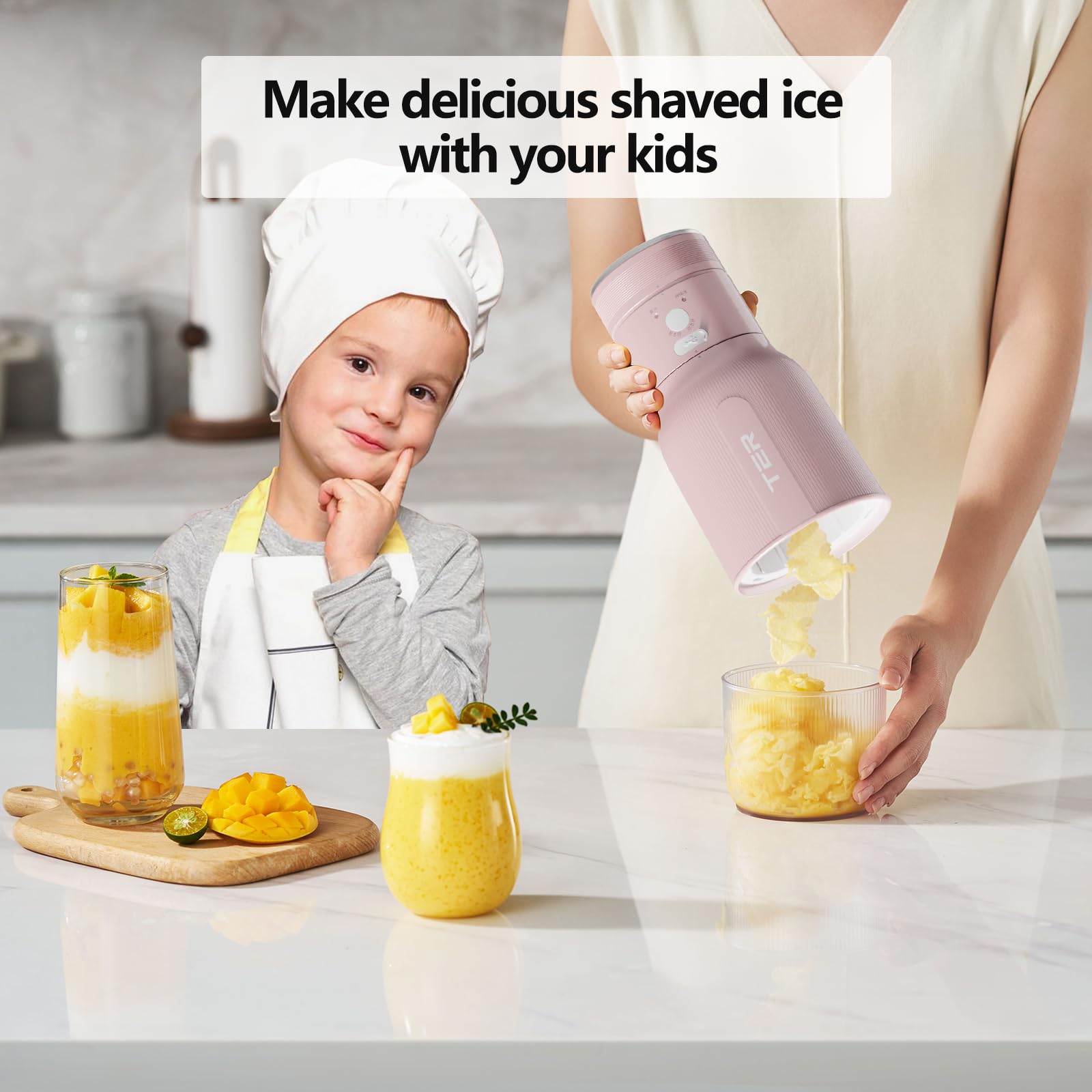 Ice Shaver Portable Blender 2 in 1 for Milkshakes and Smoothies, Cordless Electric, Rechargeable