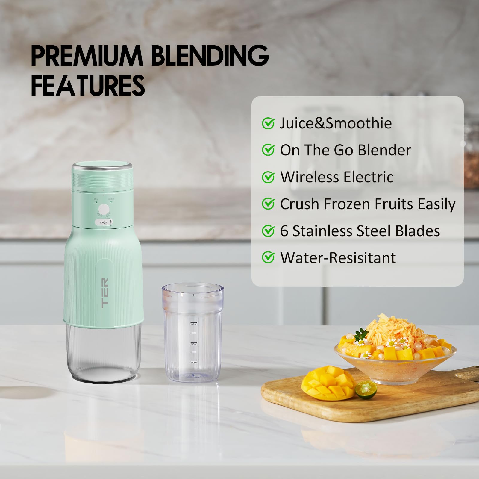Ice Shaver Portable Blender 2 in 1 for Milkshakes and Smoothies, Cordless Electric, Rechargeable