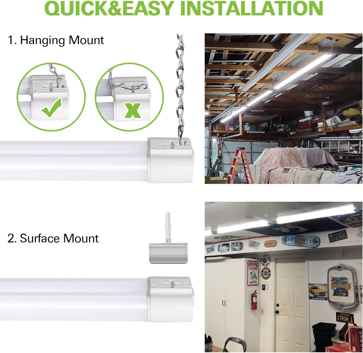 LED lamp with Power Cord and On/Off Switch 4 Pack 4FT LED Shop Light Linkable, 4400lm, 42w(250w Equivalent), 5000K Utility Shop Lights, Hanging or Flush Mount
