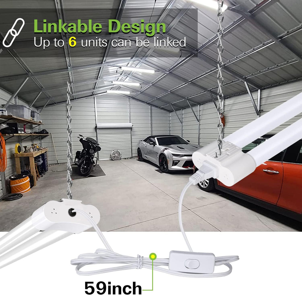 LED lamp with Power Cord and On/Off Switch 4 Pack 4FT LED Shop Light Linkable, 4400lm, 42w(250w Equivalent), 5000K Utility Shop Lights, Hanging or Flush Mount