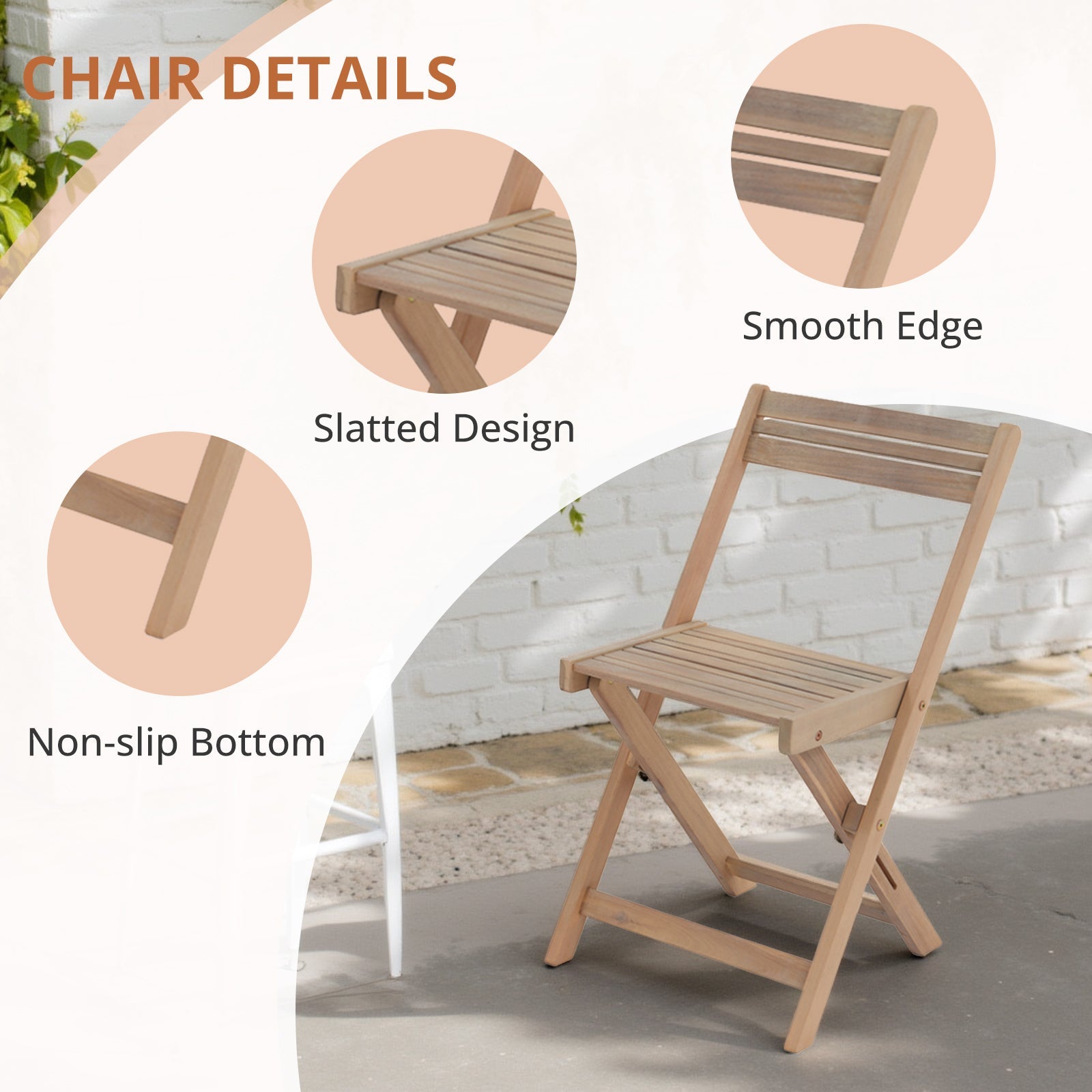 Patio Furniture Set 3 Piece Acacia Wood Bistro Table and Chairs Set of 2 Outdoor Bistro Patio Set Folding Patio Chairs and Square Table for Balcony, Porch, Garden