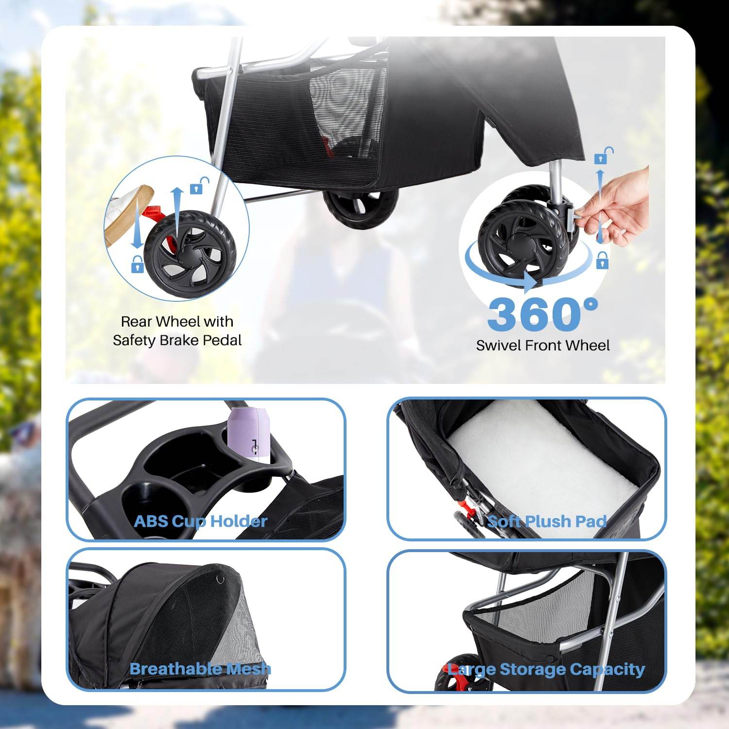 Pet Stroller Equipped with Storage Basket, Cup Holder, Lightweight, Durable and Easy to Maneuver, Suitable for Small/Medium-Sized Dog PET Stroller for Travel and Outdoor, 1 Stroller