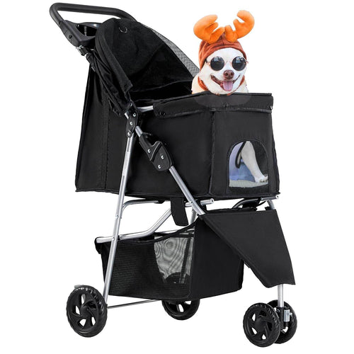 Pet Stroller Equipped with Storage Basket, Cup Holder, Lightweight, Durable and Easy to Maneuver, Suitable for Small/Medium-Sized Dog PET Stroller for Travel and Outdoor, 1 Stroller