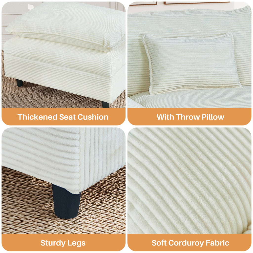 Sectional Sofa Comfortable Cloud Couch with Ottoman, Corduroy Sofa Sleeper Deep Seat Sofa with Throw Pillows for Living Room