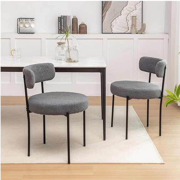 LIFERECORD Dining Chairs Set of 4, Modern Dining Room Chairs with Cushions and Metal Legs, Max Weight Capacity 330LBS, Round Upholstered Boucle Chairs for Kitchen, Dining Room, Living Room, Gray