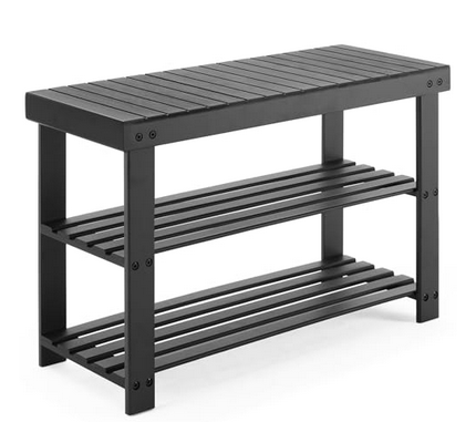 LIFERECORD Shoe Rack Bench, 3-Tier Bamboo Shoe Storage Organizer, Entryway Bench, Holds Up to 300 lb, 27.6*11.2*17.9 Inches, for Entryway Bathroom Bedroom-Black
