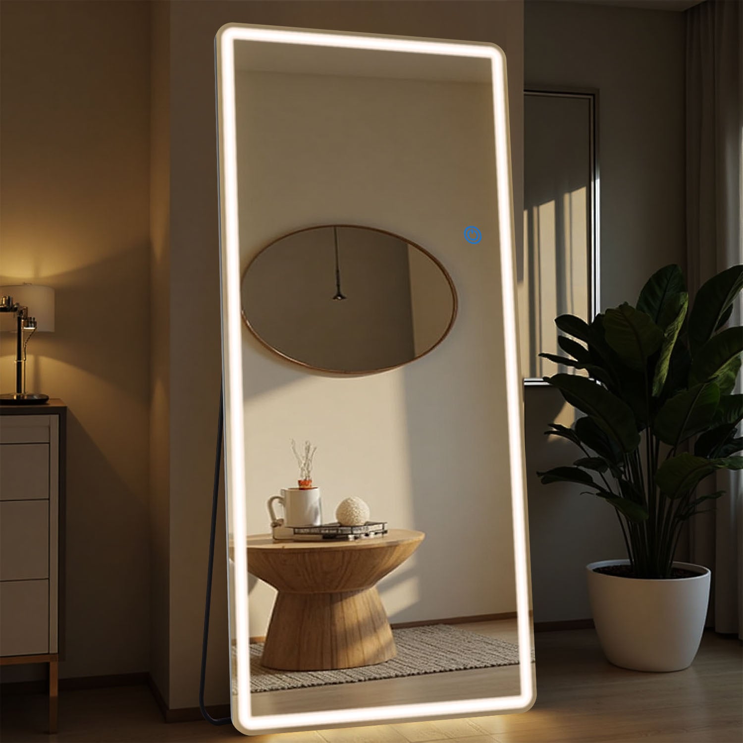 ACCVER 26"x71" Full Length Standing Mirror w/LED Lights - 3 Color Modes, Durable Tempered Glass, Lean-to or Wall Mount for Bedroom/Dressing Room/Living Room, Rectangle