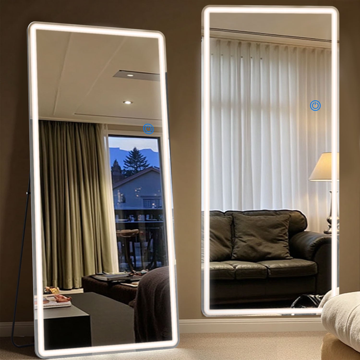 ACCVER 26"x71" Full Length Standing Mirror w/LED Lights - 3 Color Modes, Durable Tempered Glass, Lean-to or Wall Mount for Bedroom/Dressing Room/Living Room, Rectangle