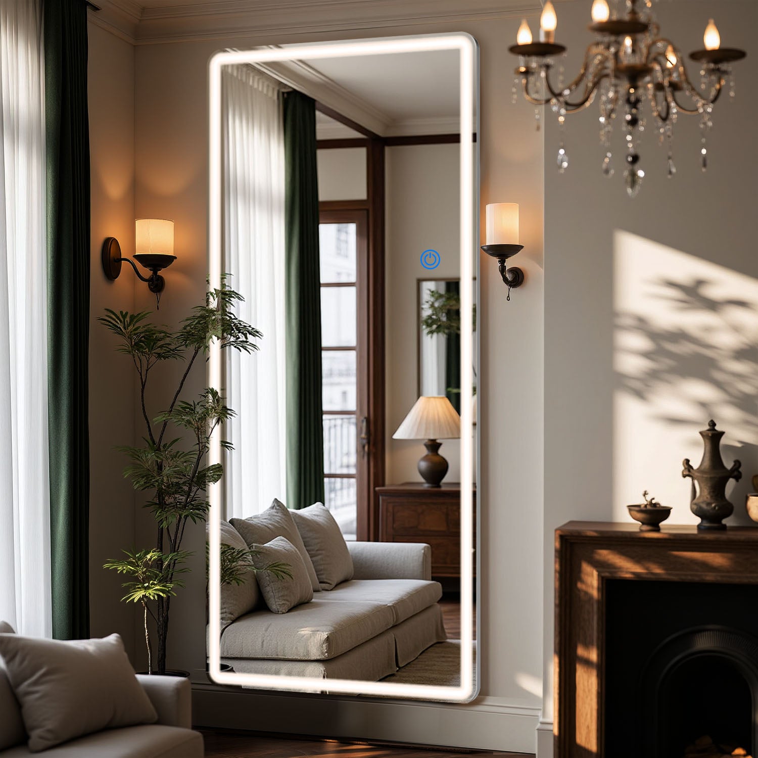 ACCVER 26"x71" Full Length Standing Mirror w/LED Lights - 3 Color Modes, Durable Tempered Glass, Lean-to or Wall Mount for Bedroom/Dressing Room/Living Room, Rectangle