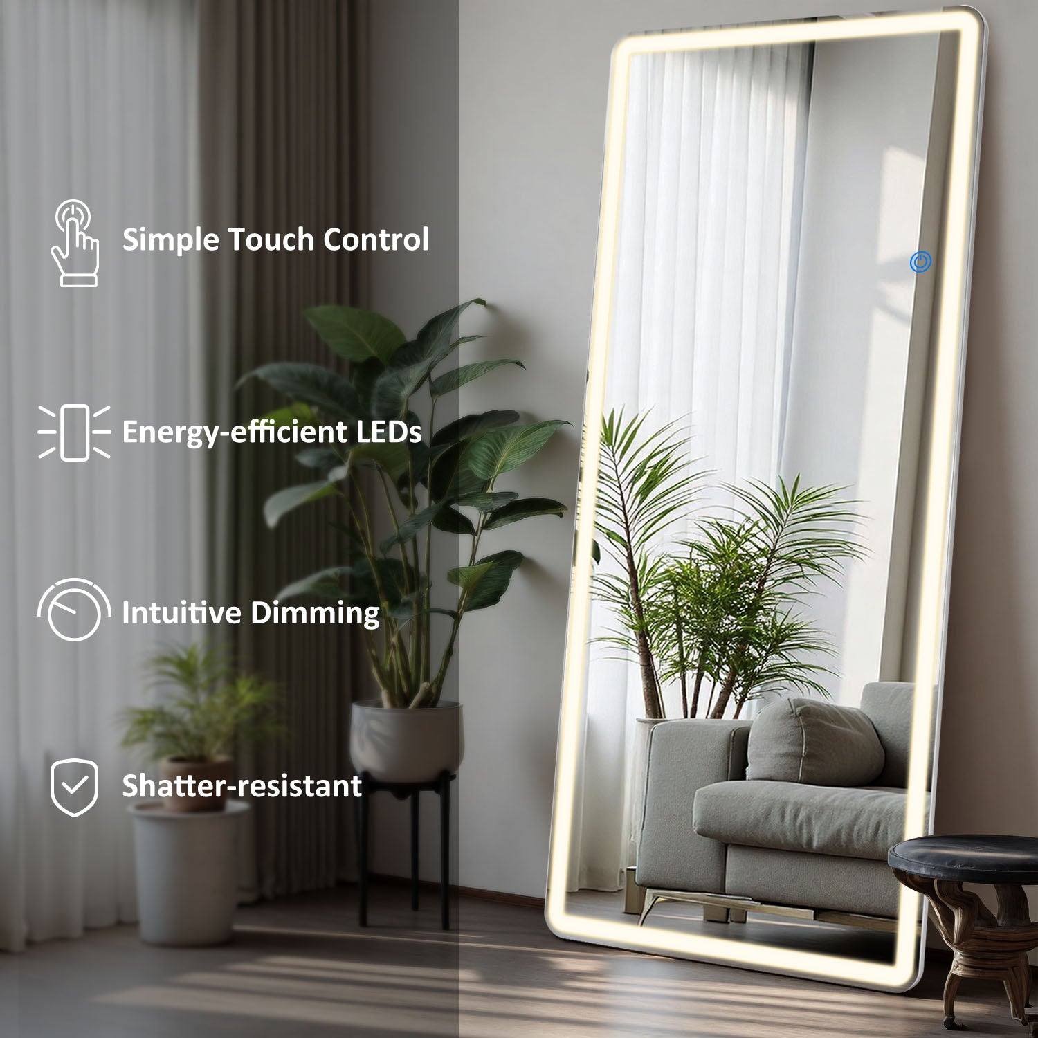 ACCVER 26"x71" Full Length Standing Mirror w/LED Lights - 3 Color Modes, Durable Tempered Glass, Lean-to or Wall Mount for Bedroom/Dressing Room/Living Room, Rectangle
