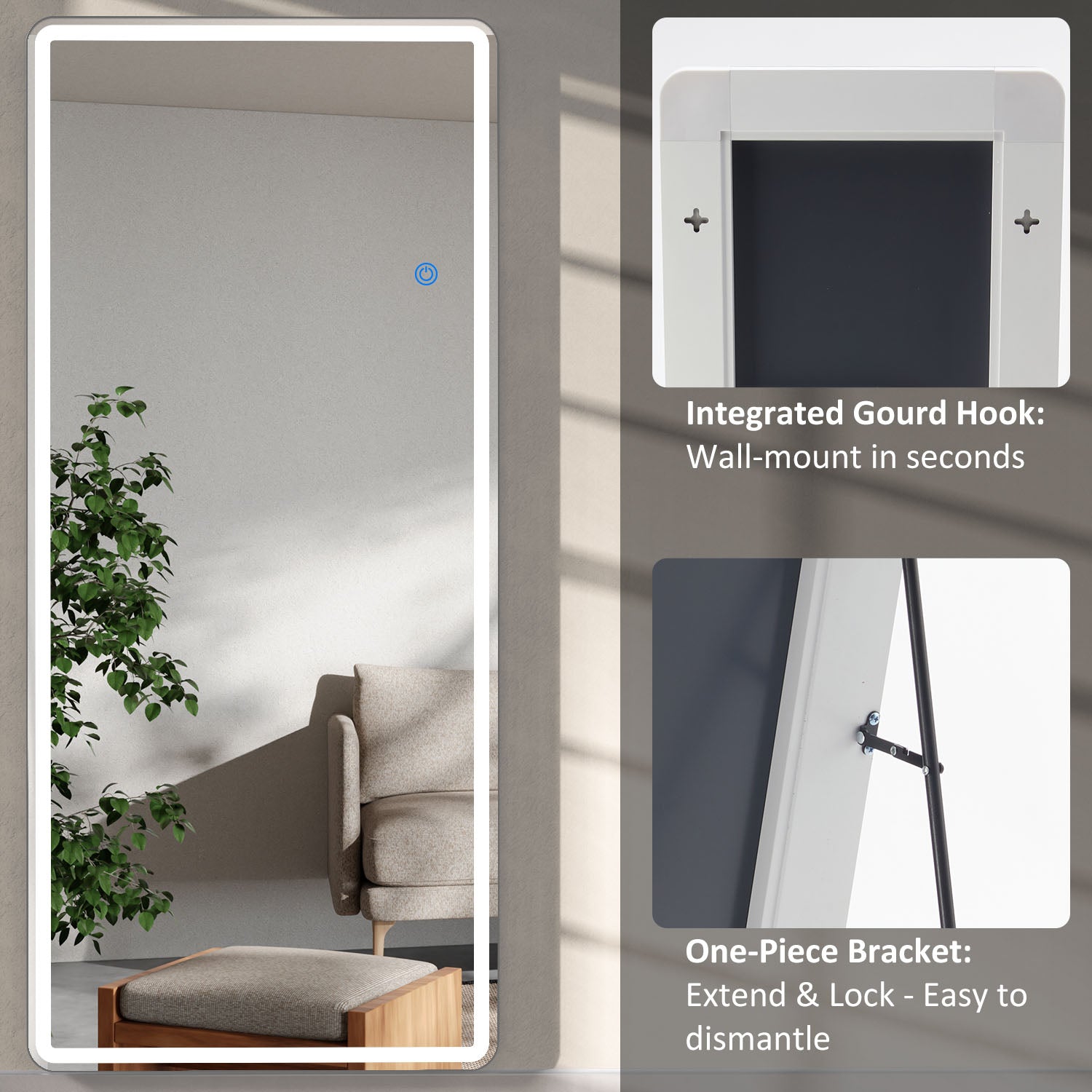 ACCVER 26"x71" Full Length Standing Mirror w/LED Lights - 3 Color Modes, Durable Tempered Glass, Lean-to or Wall Mount for Bedroom/Dressing Room/Living Room, Rectangle