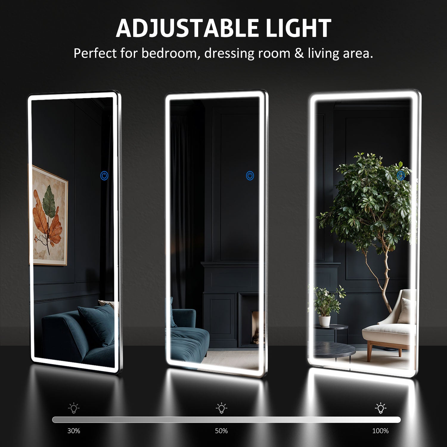 ACCVER 26"x71" Full Length Standing Mirror w/LED Lights - 3 Color Modes, Durable Tempered Glass, Lean-to or Wall Mount for Bedroom/Dressing Room/Living Room, Rectangle