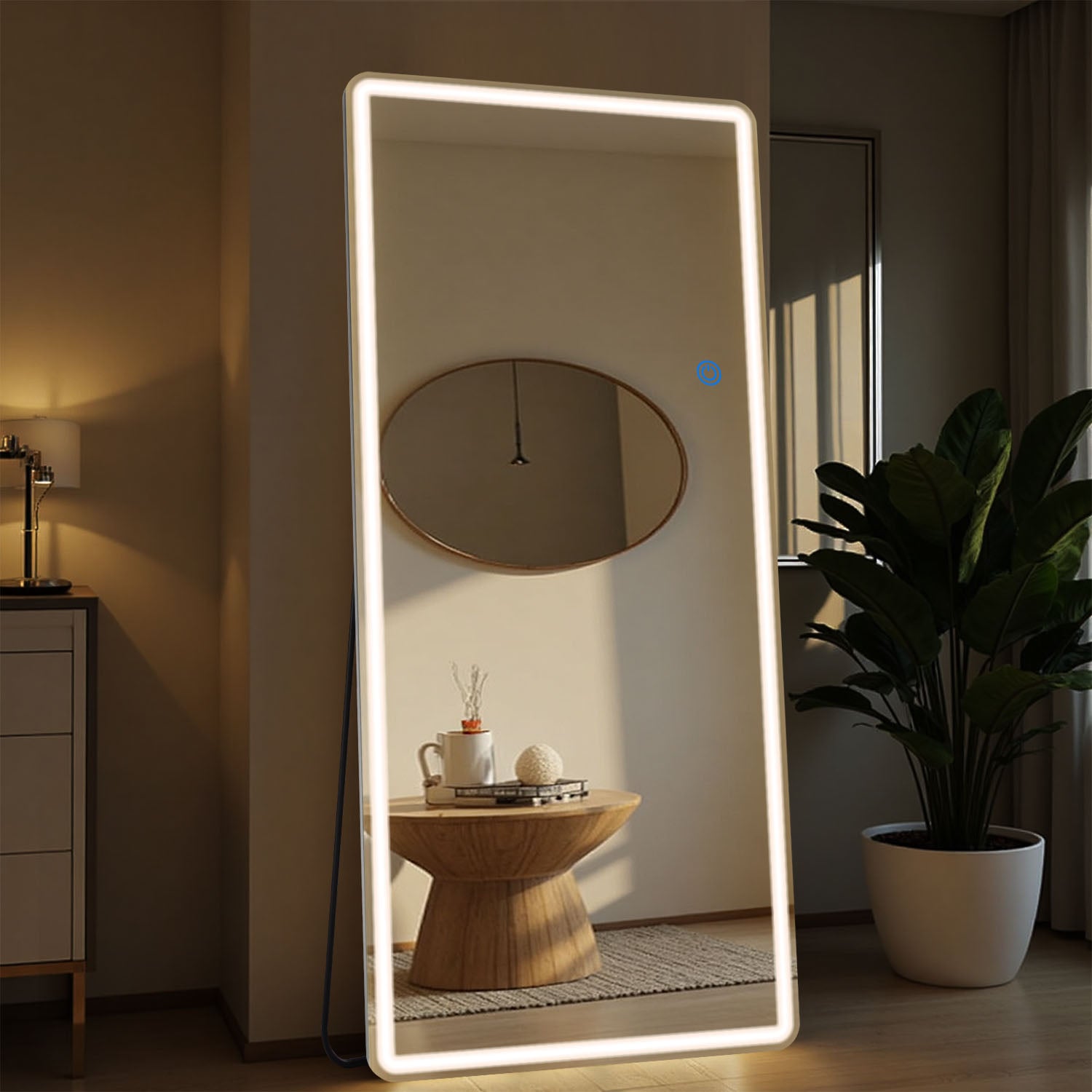 ACCVER 21"x64" Full Length Standing Mirror w/LED Lights - 3 Color Modes, Durable Tempered Glass, Lean-to or Wall Mount for Bedroom/Dressing Room/Living Room, Rectangle
