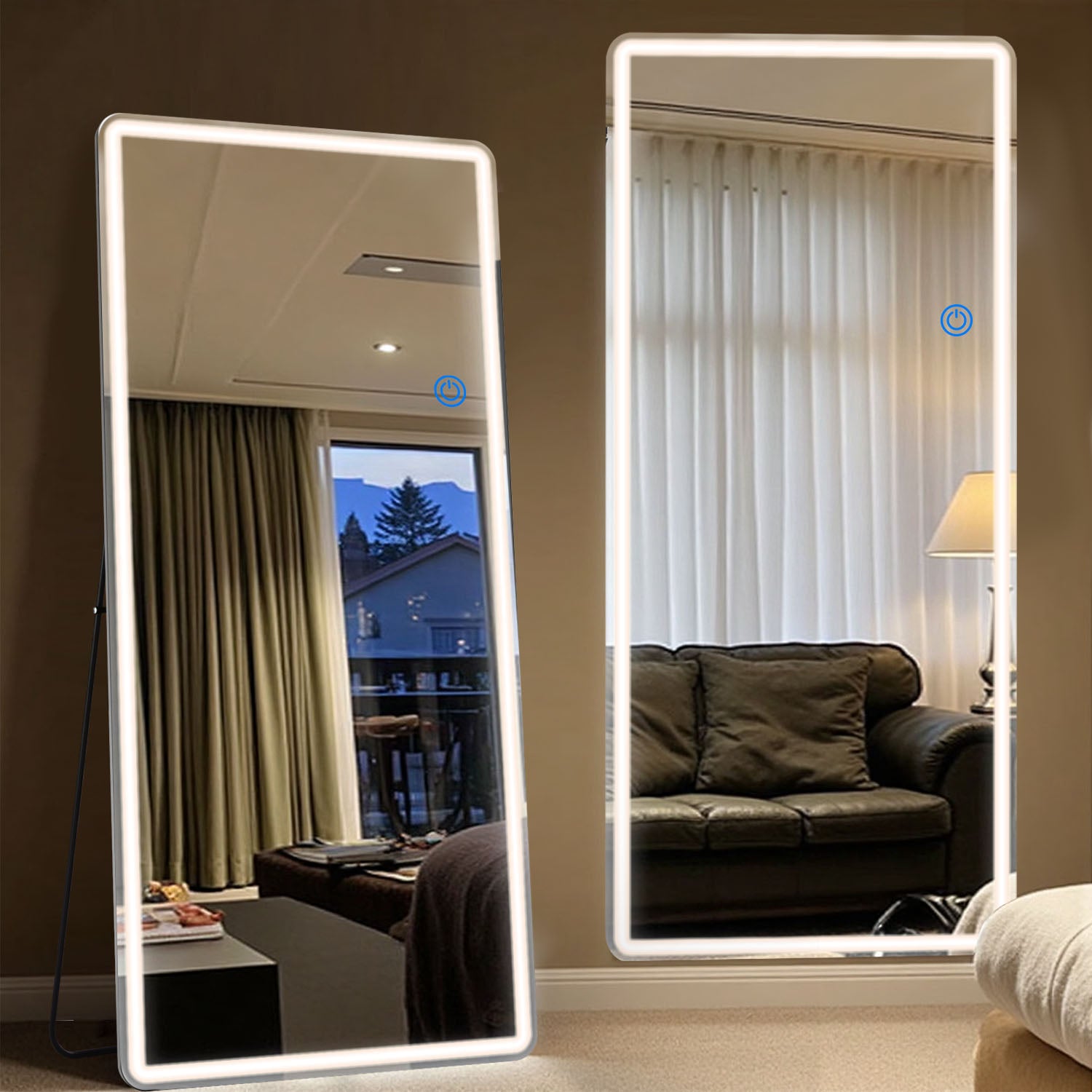 ACCVER 21"x64" Full Length Standing Mirror w/LED Lights - 3 Color Modes, Durable Tempered Glass, Lean-to or Wall Mount for Bedroom/Dressing Room/Living Room, Rectangle