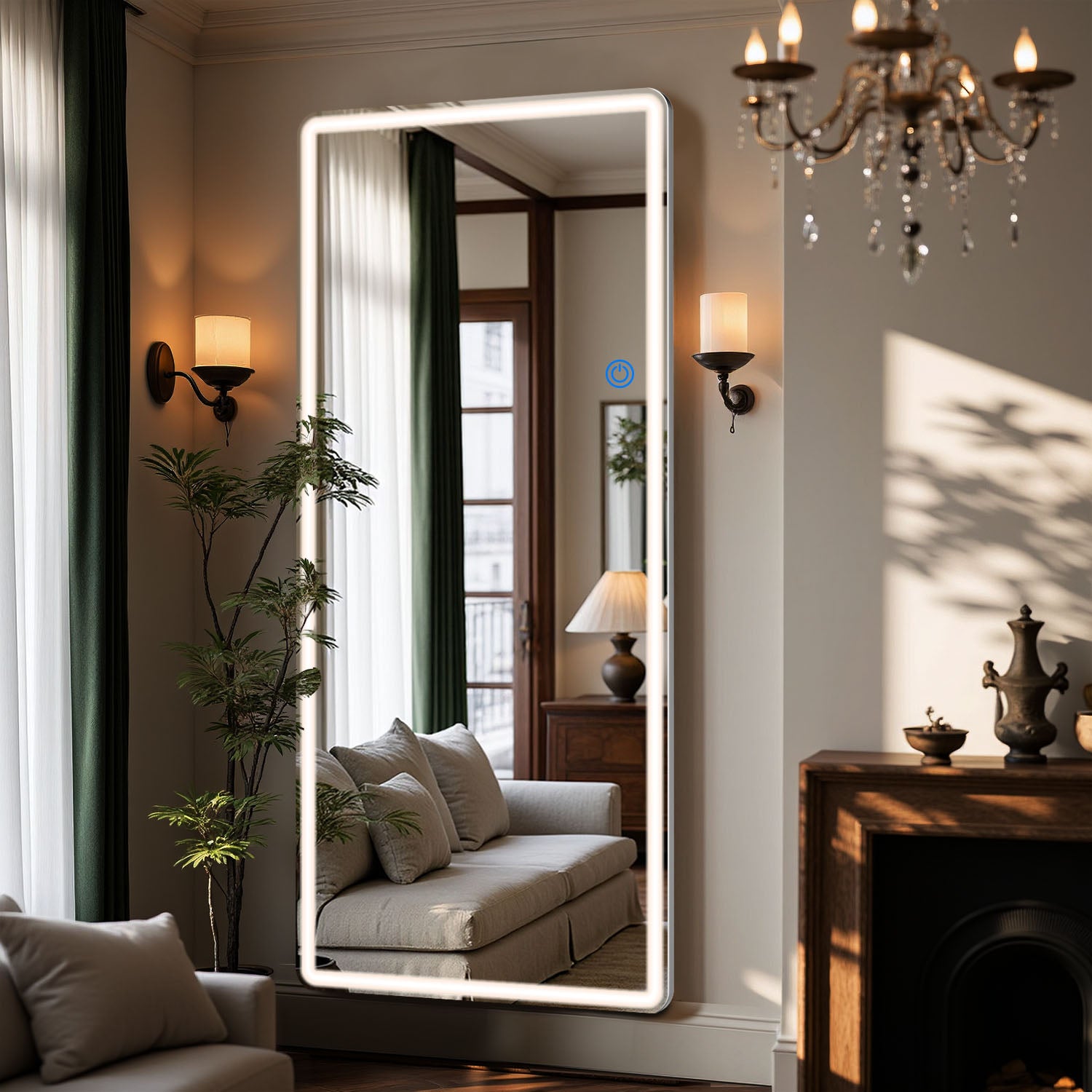 ACCVER 21"x64" Full Length Standing Mirror w/LED Lights - 3 Color Modes, Durable Tempered Glass, Lean-to or Wall Mount for Bedroom/Dressing Room/Living Room, Rectangle