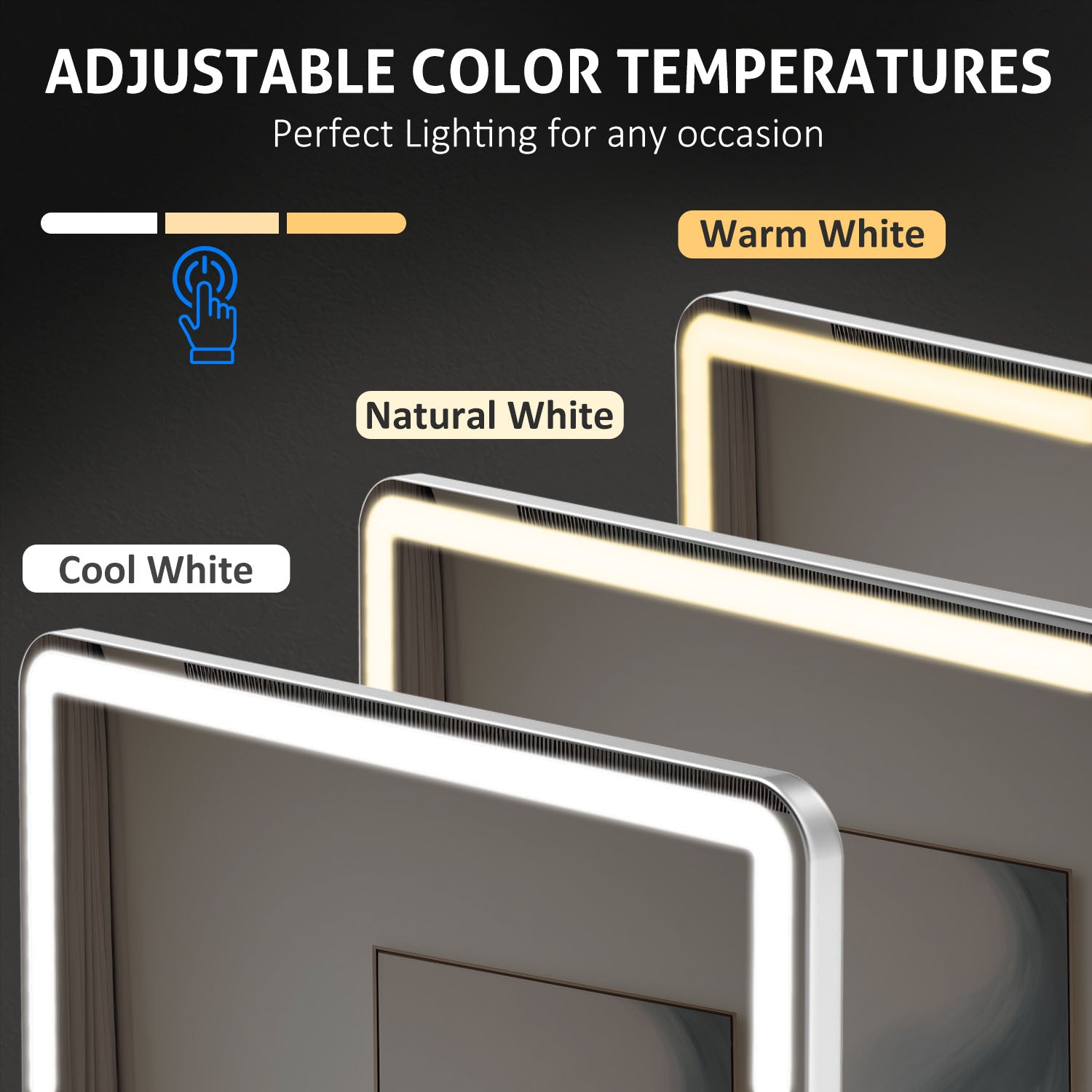 ACCVER 21"x64" Full Length Standing Mirror w/LED Lights - 3 Color Modes, Durable Tempered Glass, Lean-to or Wall Mount for Bedroom/Dressing Room/Living Room, Rectangle