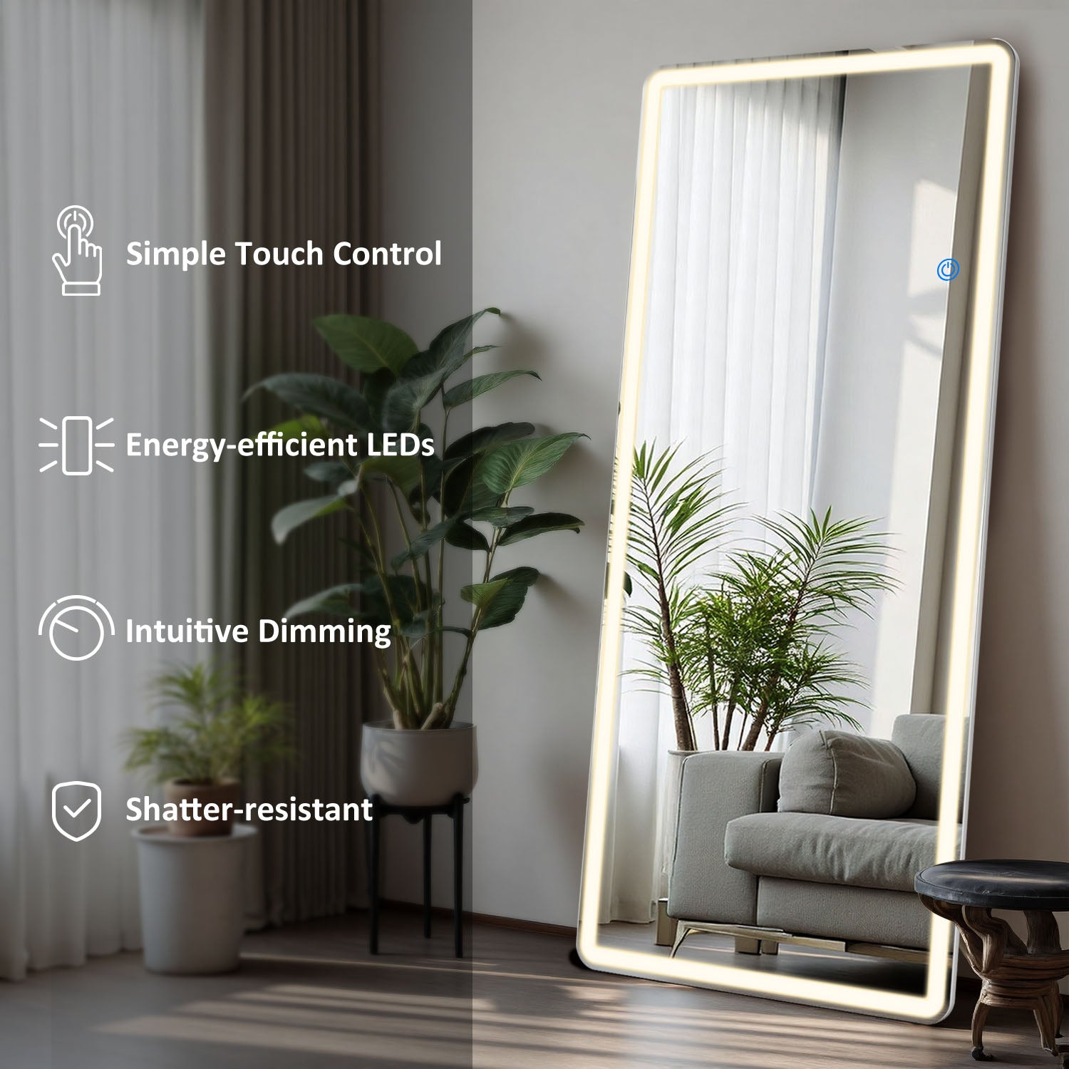 ACCVER 21"x64" Full Length Standing Mirror w/LED Lights - 3 Color Modes, Durable Tempered Glass, Lean-to or Wall Mount for Bedroom/Dressing Room/Living Room, Rectangle